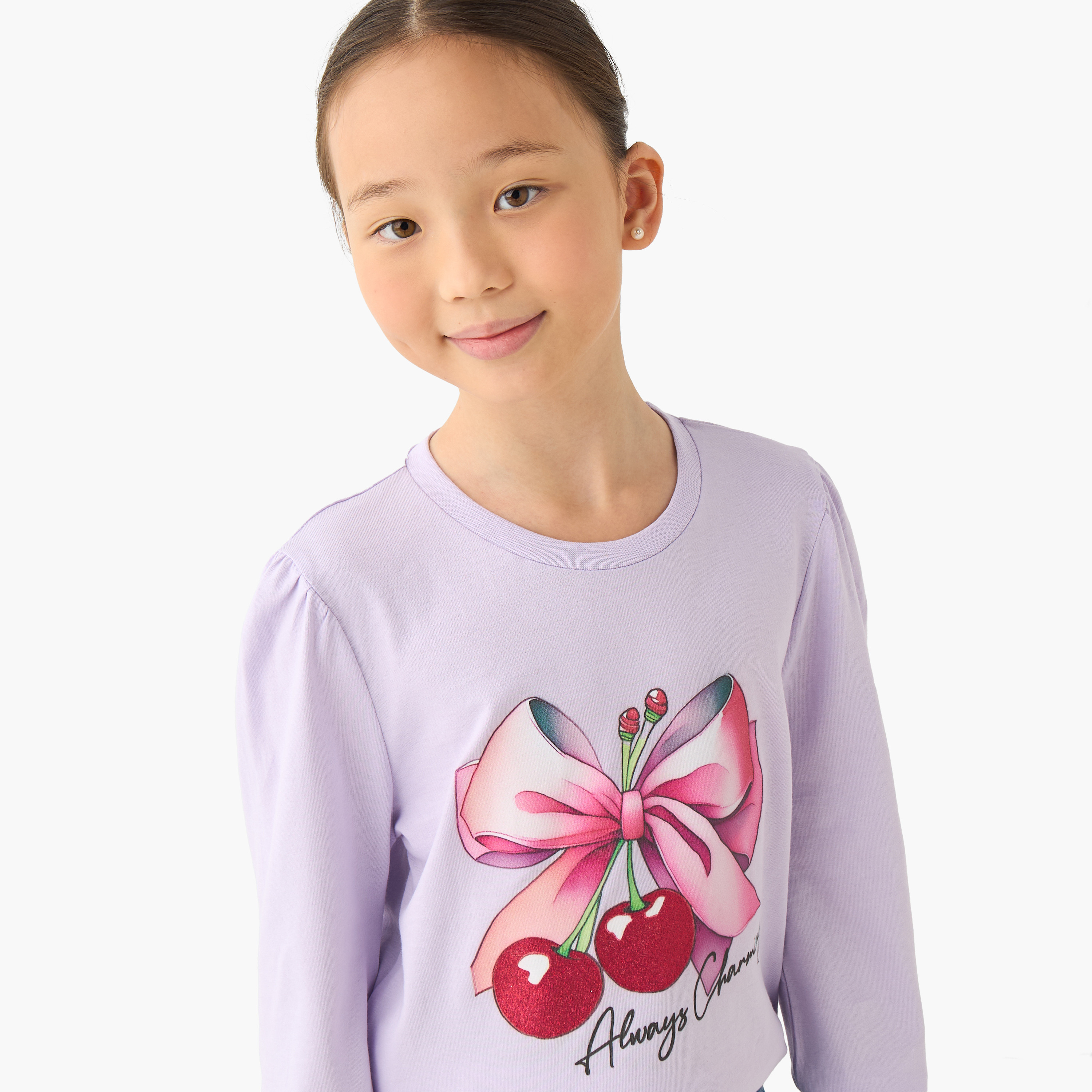 Juniors Girls Crew Neck T-shirt with Graphic Print - Cotton - Long Sleeves-girls-clothing-tshirts-image-4