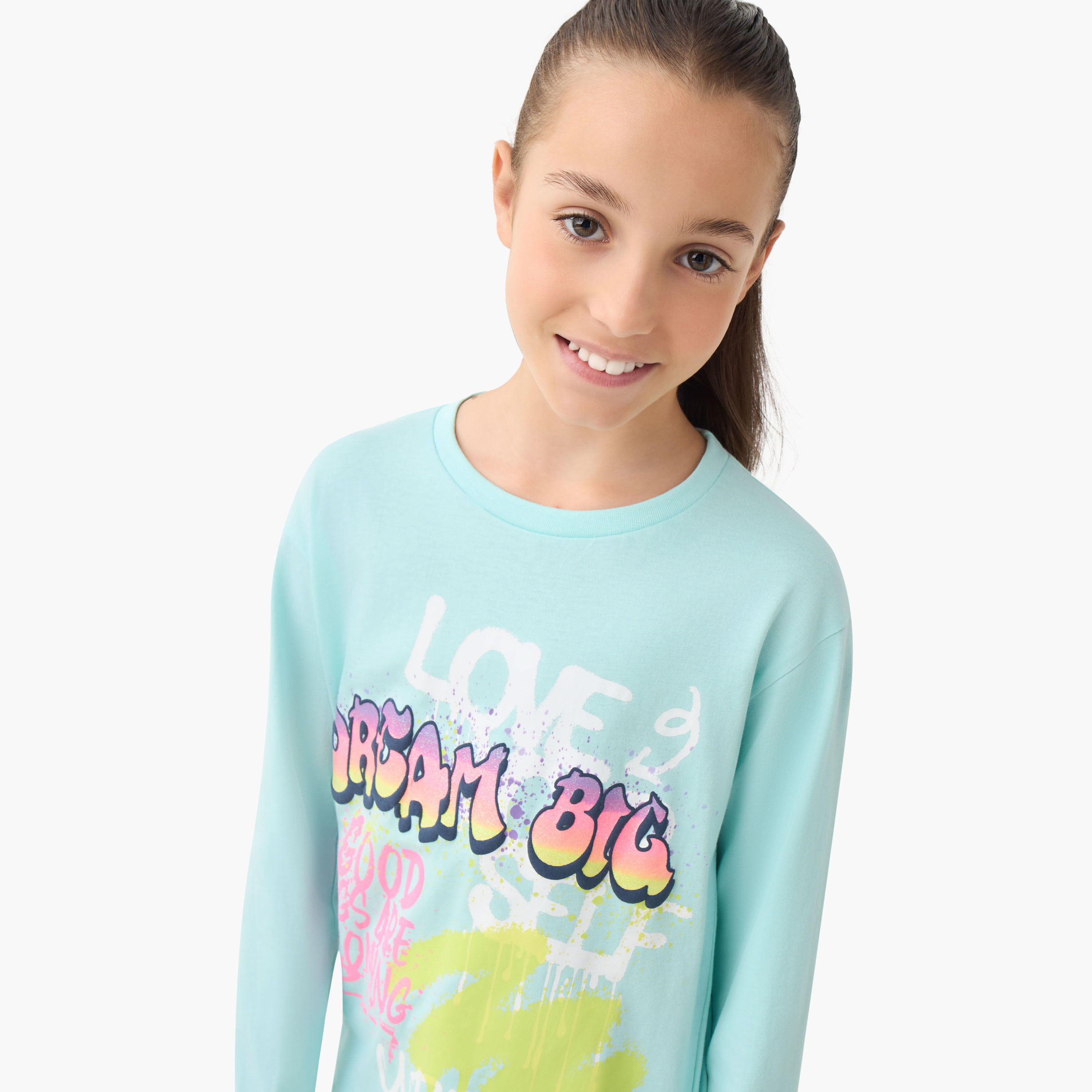 تيشيرت بأكمام طويلة وطبعات جرافيتي وياقة ضيقة من جونيورز-girls-clothing-tshirts-image-4