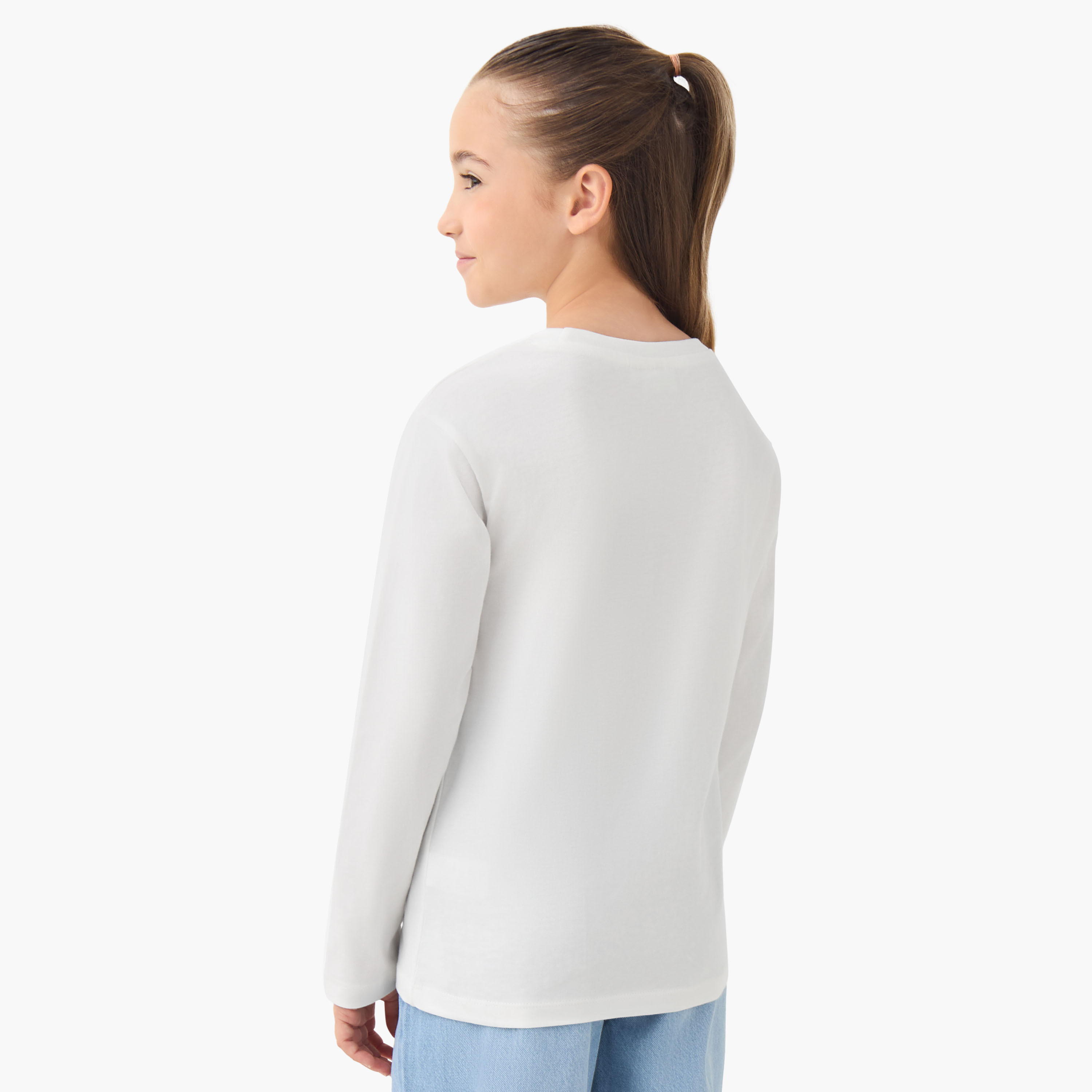 Juniors Crew Neck Long Sleeves T-shirt with Floral Print-girls-clothing-tshirts-image-3