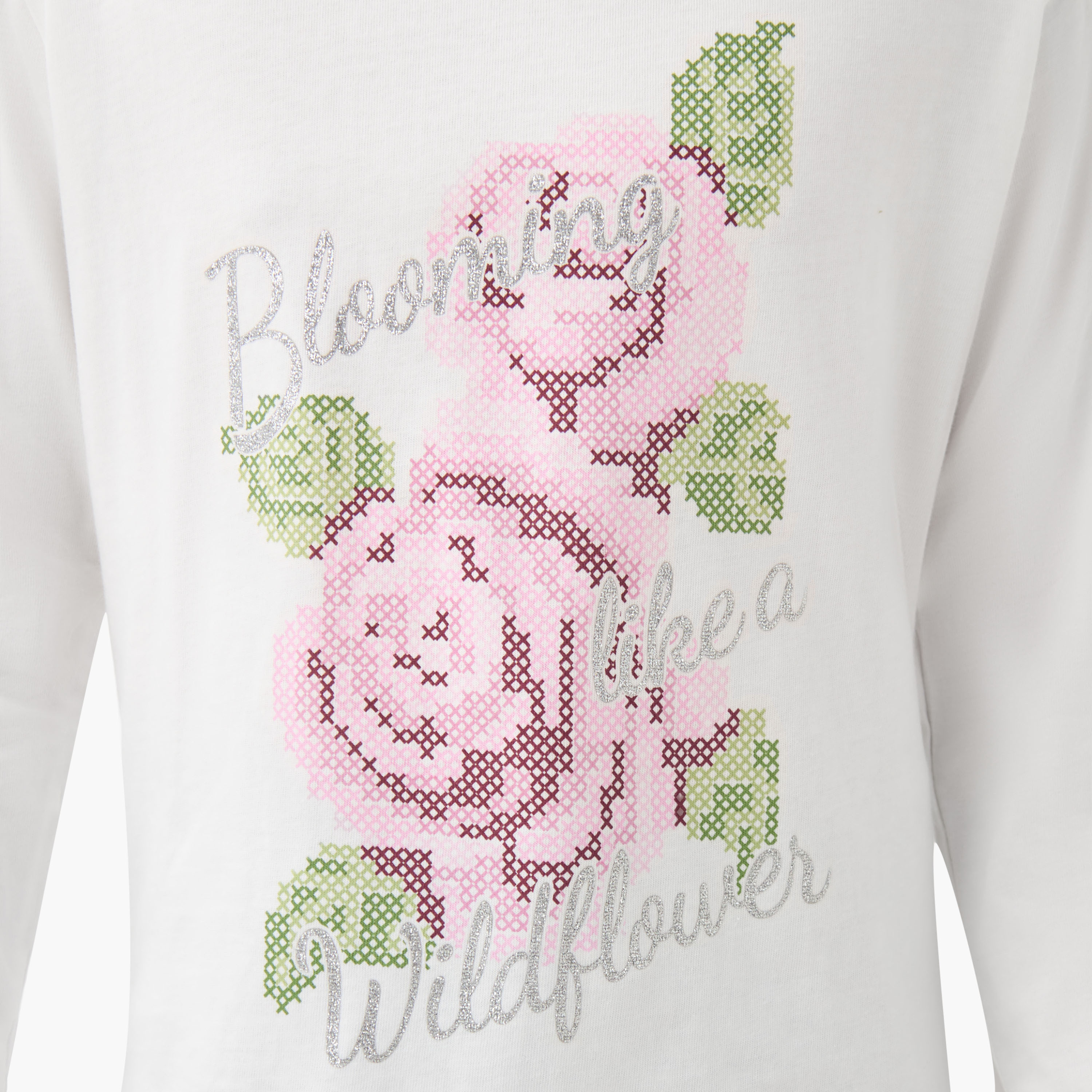 Juniors Crew Neck Long Sleeves T-shirt with Floral Print-girls-clothing-tshirts-image-5