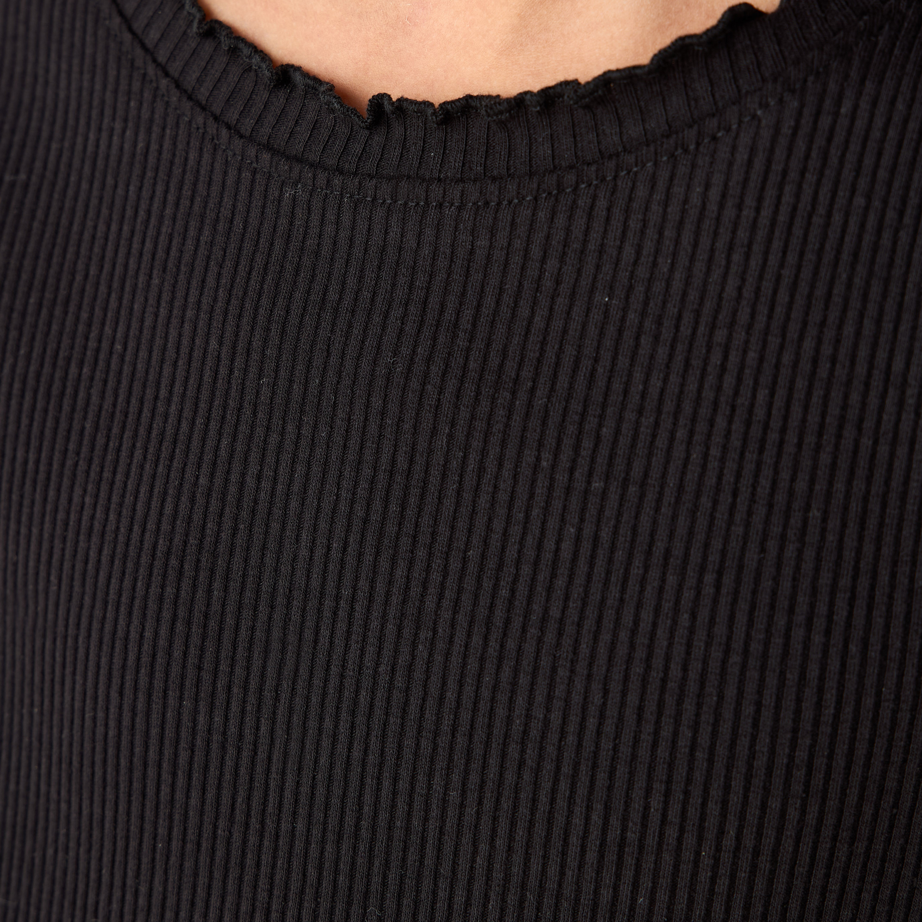 Juniors Crew Neck Long Sleeves T-shirt with Ribbed Design and Bow Accent-girls-clothing-tshirts-image-5