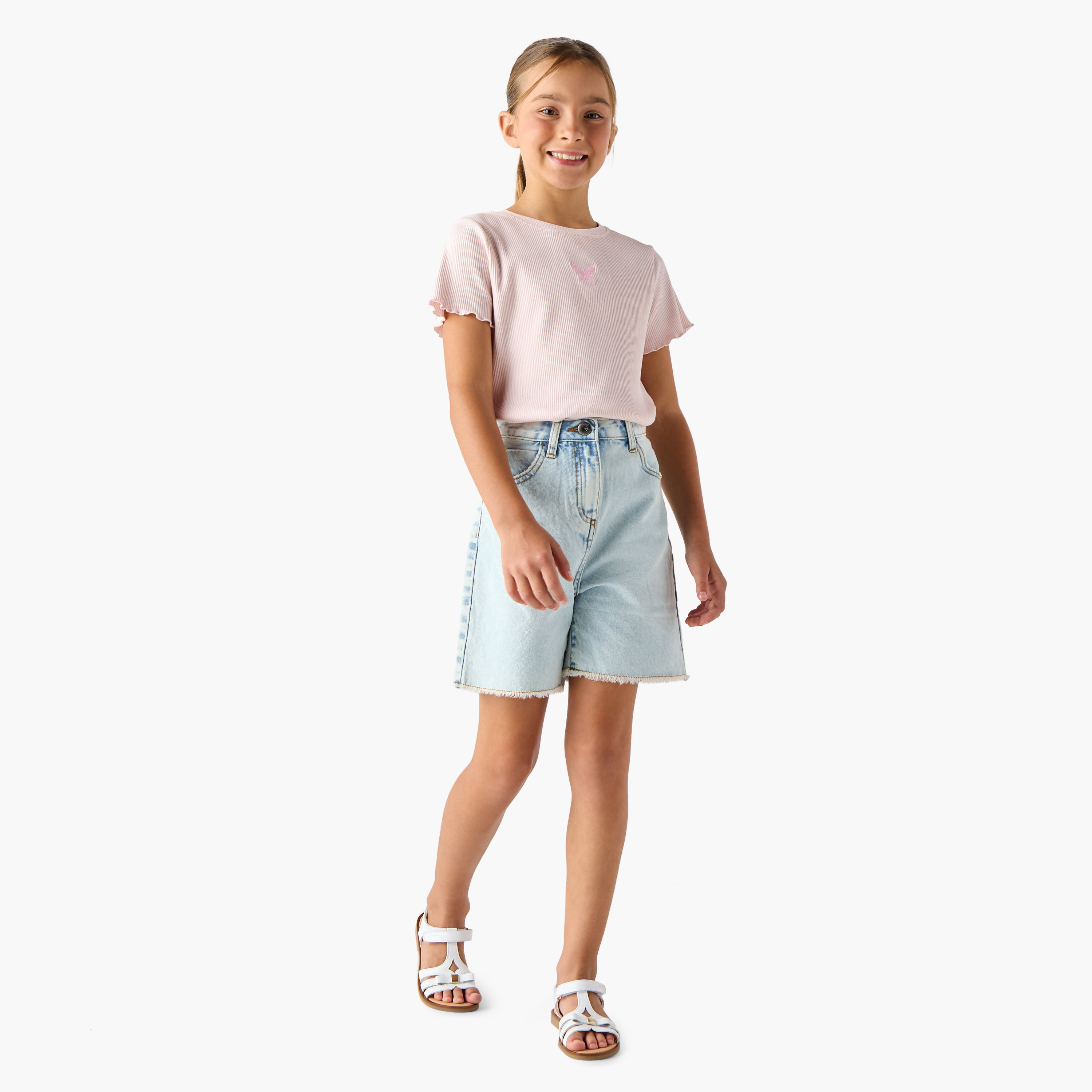 Juniors Girls' Regular Fit Denim Shorts-girls-clothing-bottoms-shorts-image-2