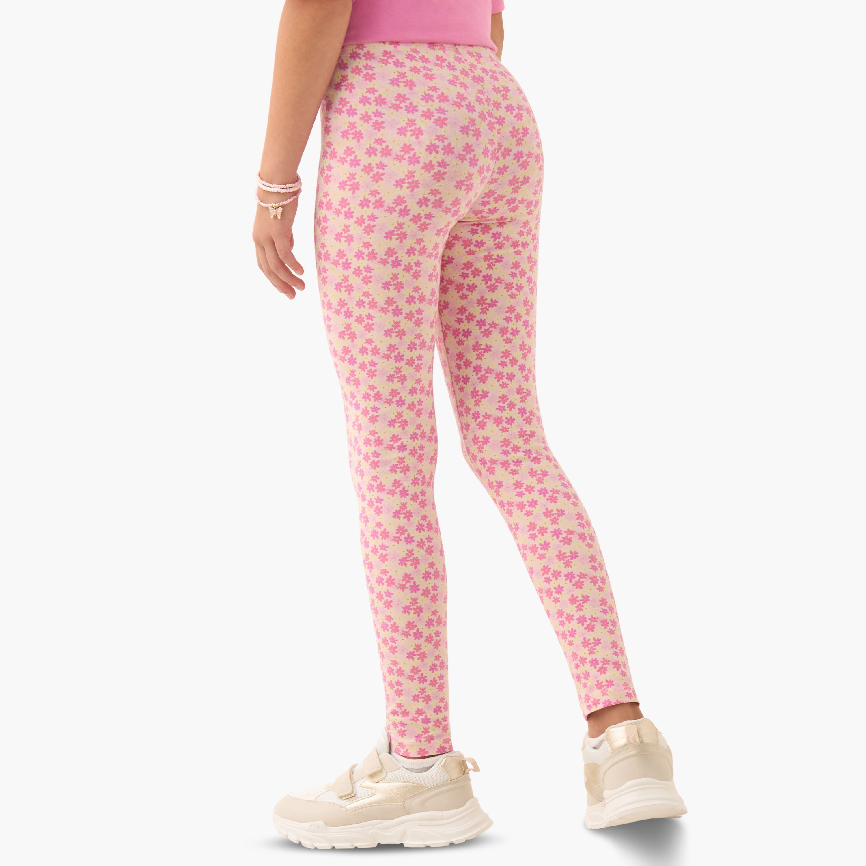 بنطلون ليقنز قطن مطاطي بطبعات زهور للبنات من جونيورز-girls-clothing-bottoms-leggings-image-3