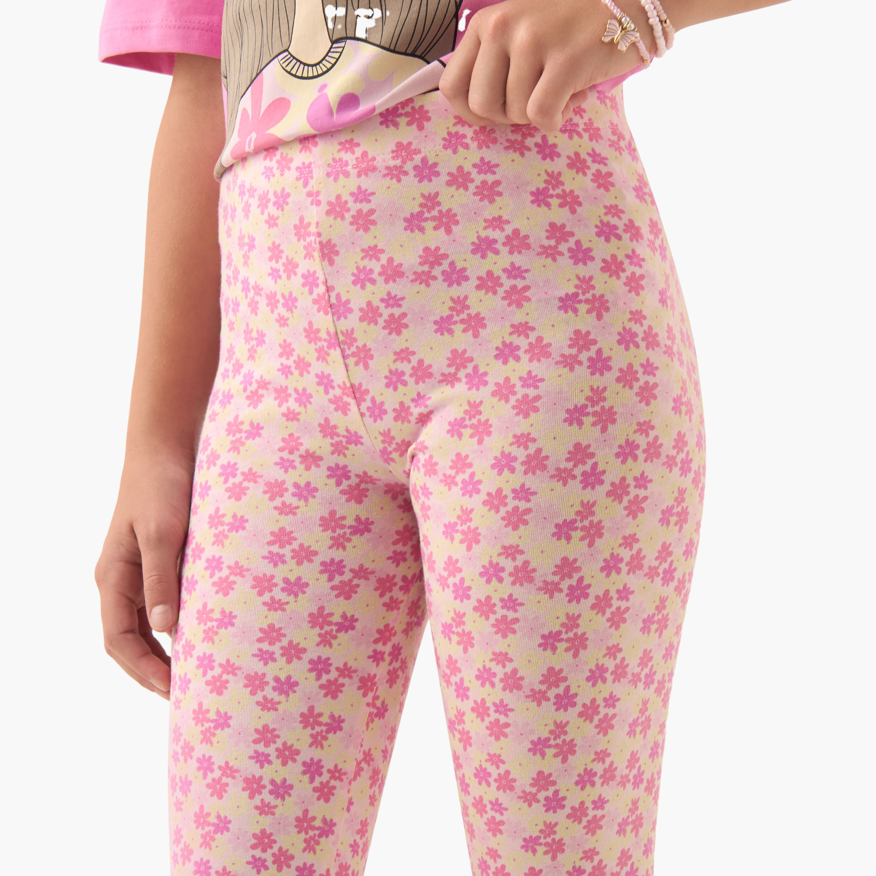 بنطلون ليقنز قطن مطاطي بطبعات زهور للبنات من جونيورز-girls-clothing-bottoms-leggings-image-2