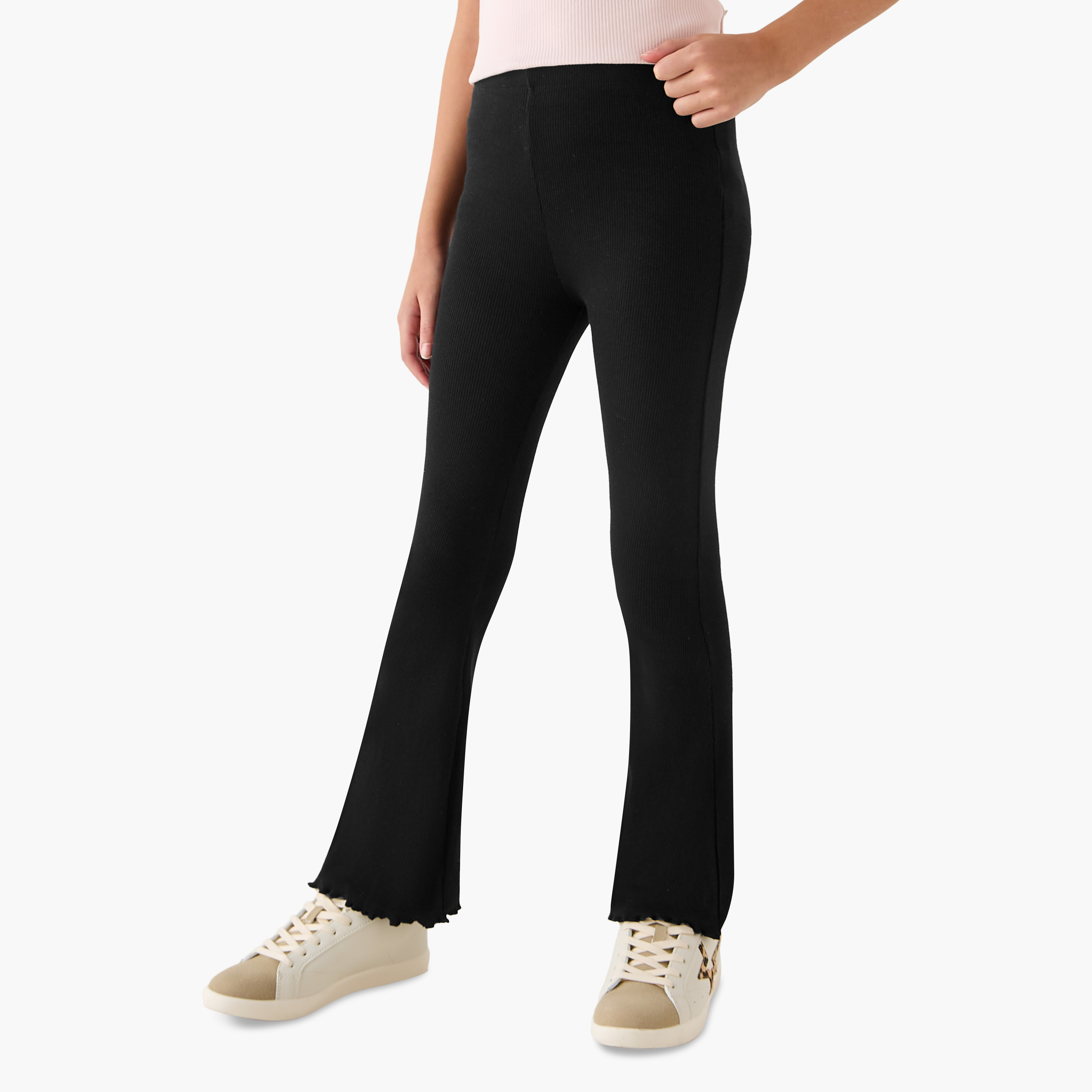Juniors Ribbed Flared Leggings with Lettuce Hem-girls-clothing-bottoms-leggings-image-1