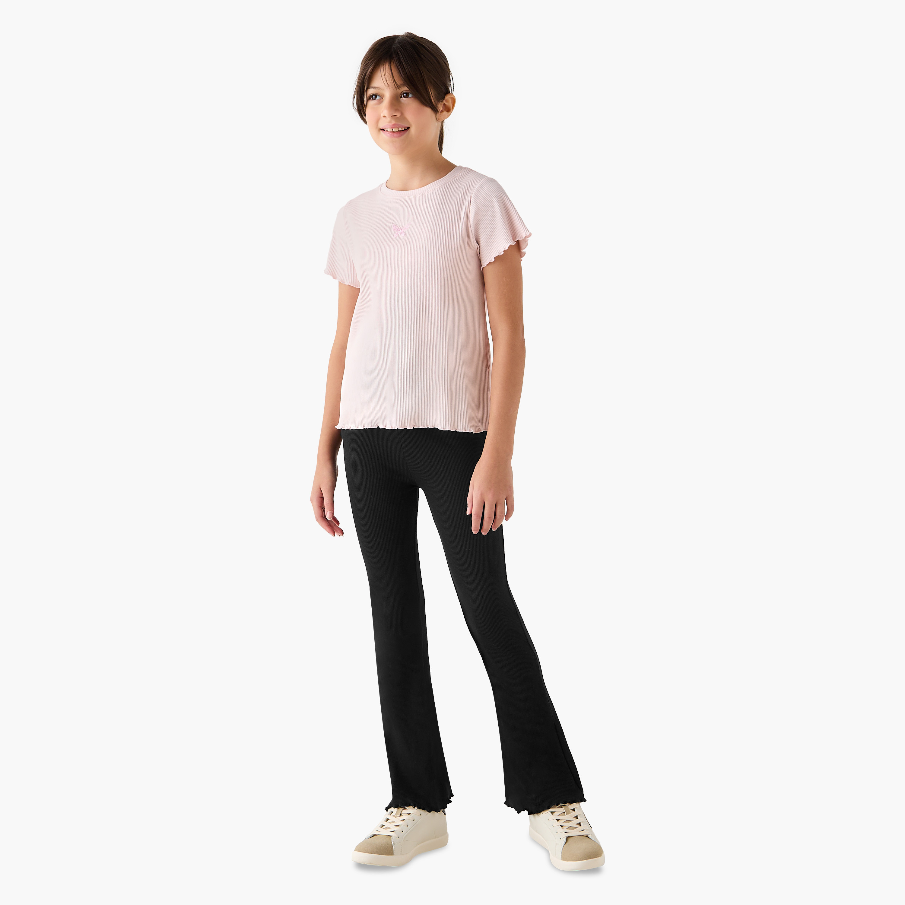 Juniors Ribbed Flared Leggings with Lettuce Hem-girls-clothing-bottoms-leggings-image-2
