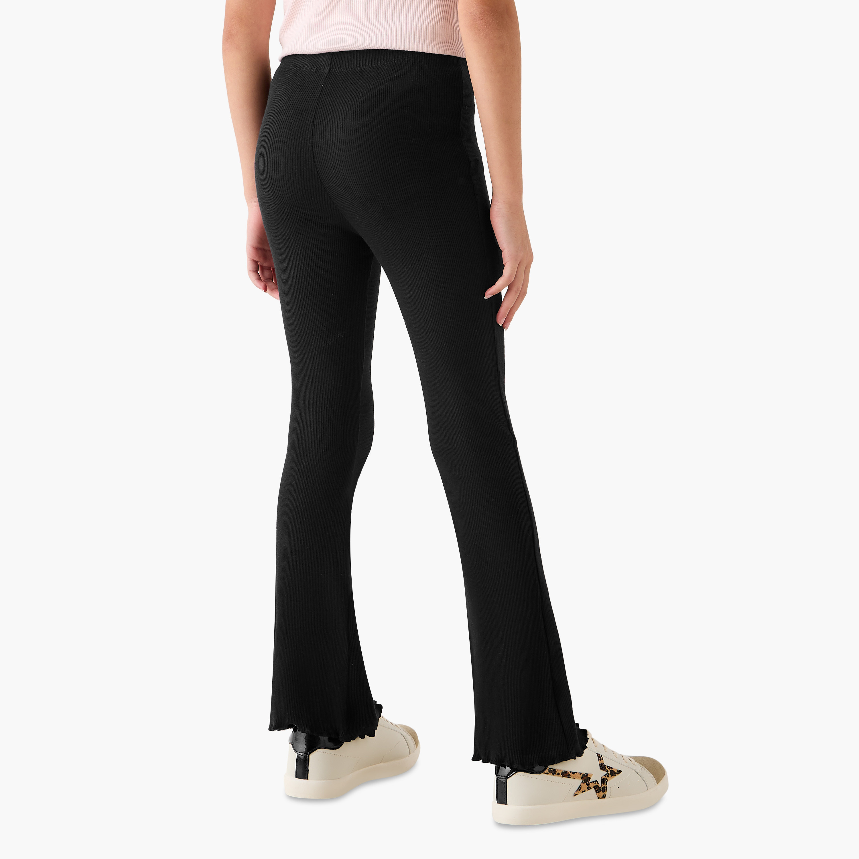 Juniors Ribbed Flared Leggings with Lettuce Hem-girls-clothing-bottoms-leggings-image-3