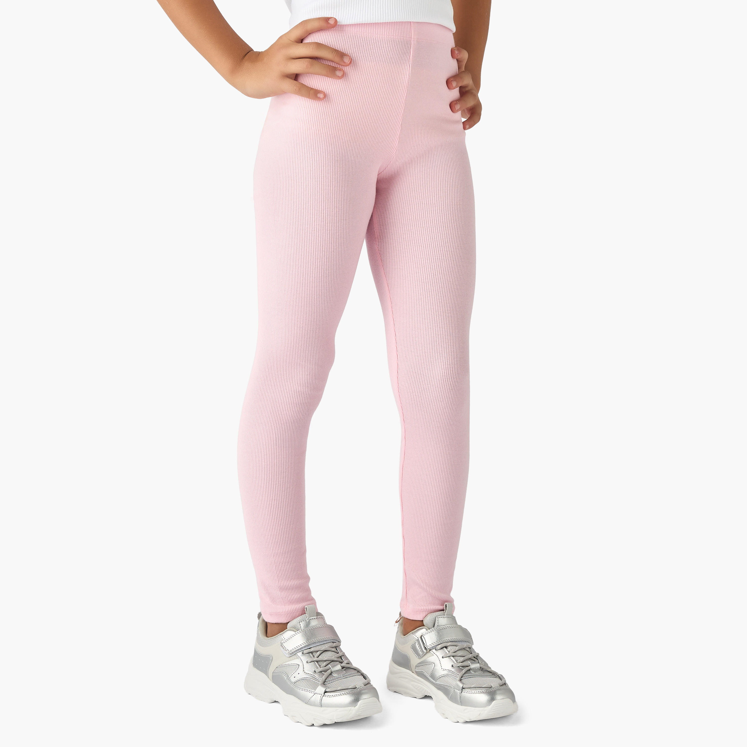 Juniors Ribbed Leggings with Elasticated Waistband-girls-clothing-bottoms-leggings-image-1
