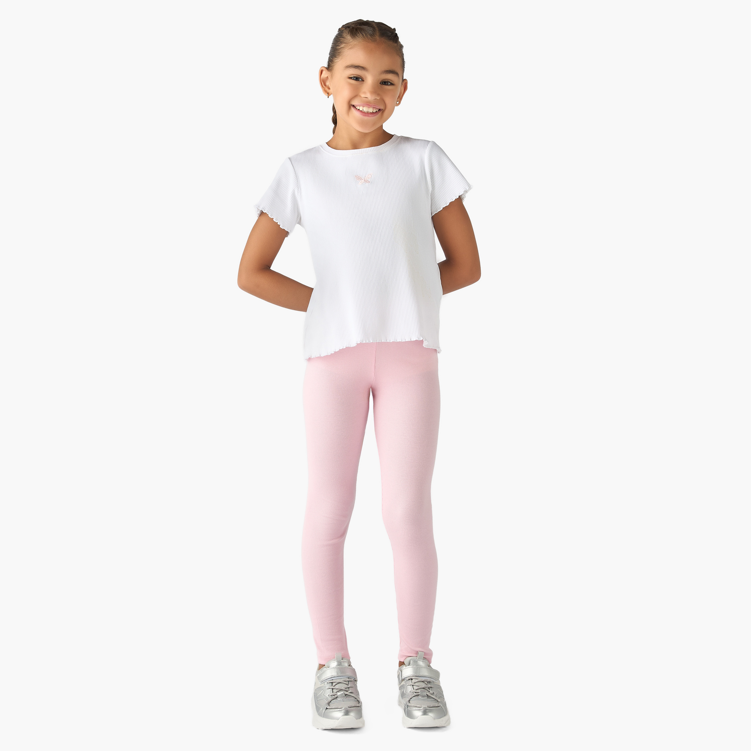 Juniors Ribbed Leggings with Elasticated Waistband-girls-clothing-bottoms-leggings-image-2