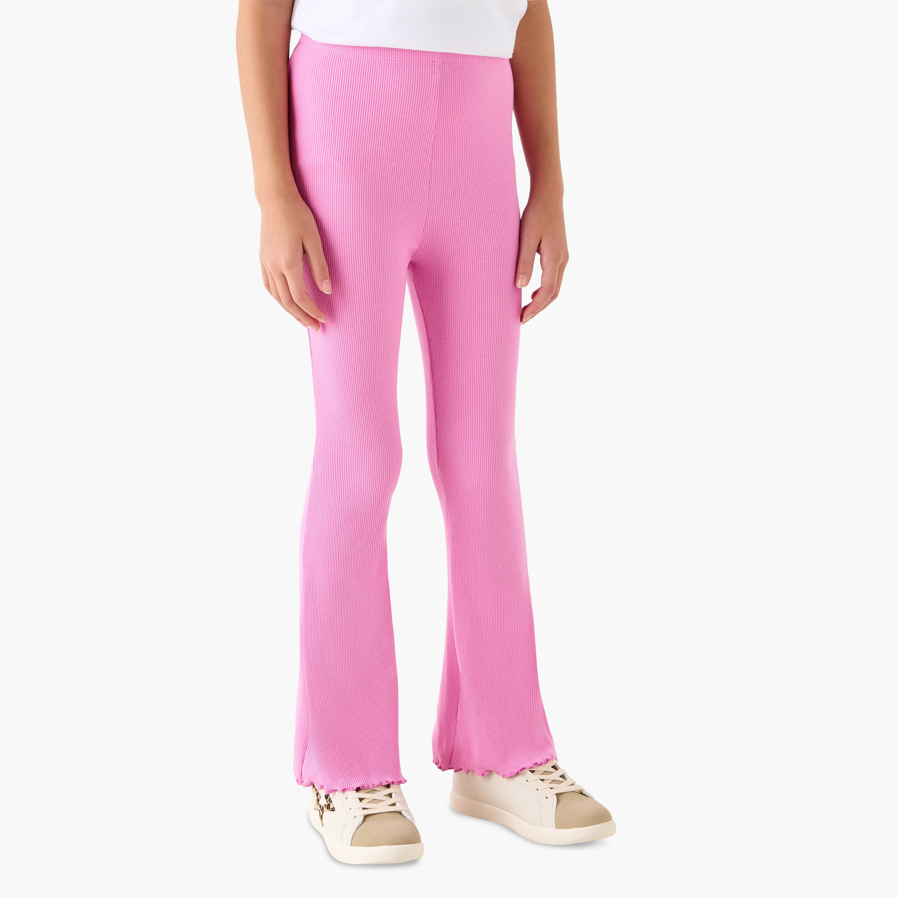Juniors Ribbed Flared Leggings with Elasticated Waistband-girls-clothing-bottoms-leggings-image-1