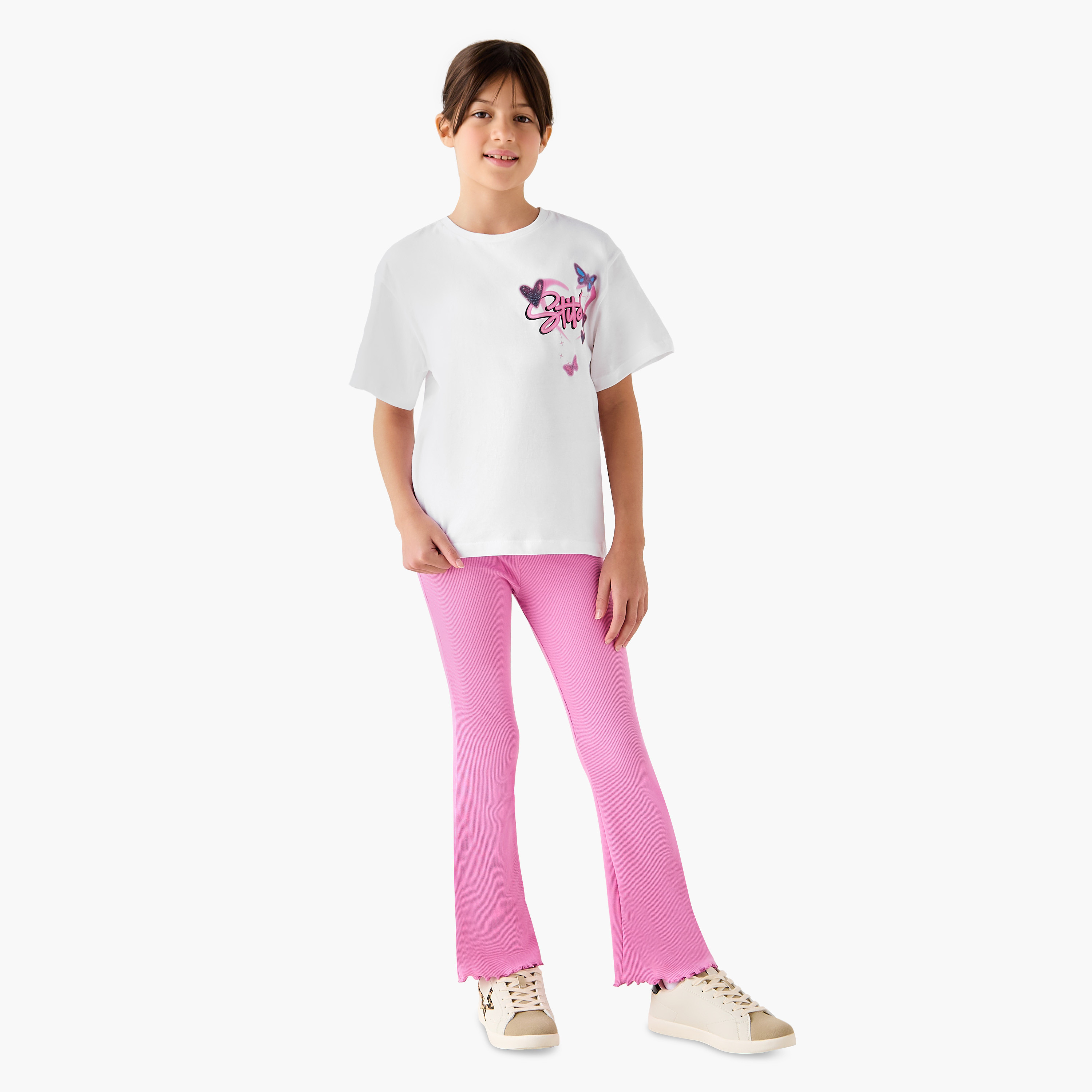 Juniors Ribbed Flared Leggings with Elasticated Waistband-girls-clothing-bottoms-leggings-image-2