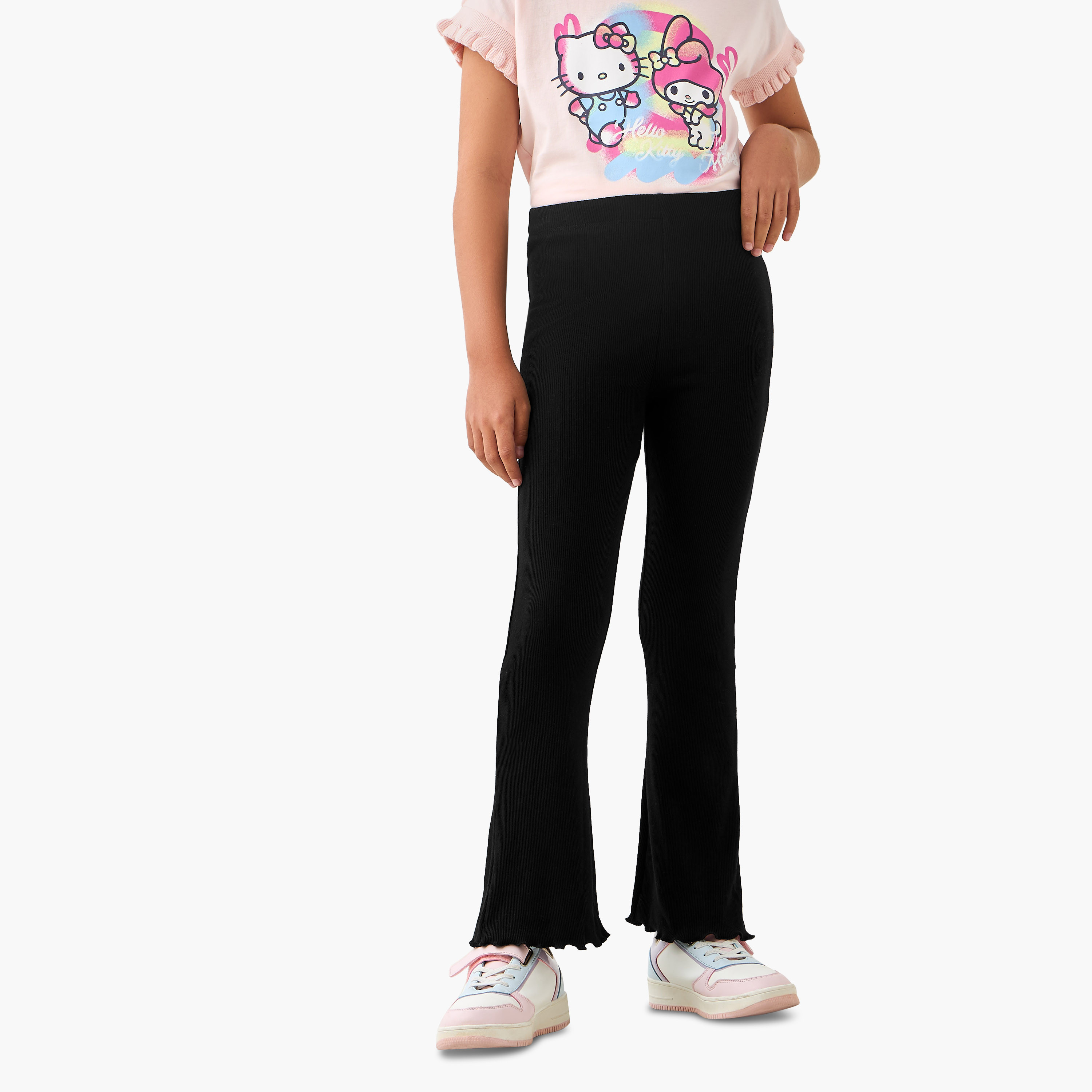 Juniors Ribbed Flared Leggings with Lettuce Hem-girls-clothing-bottoms-leggings-image-1