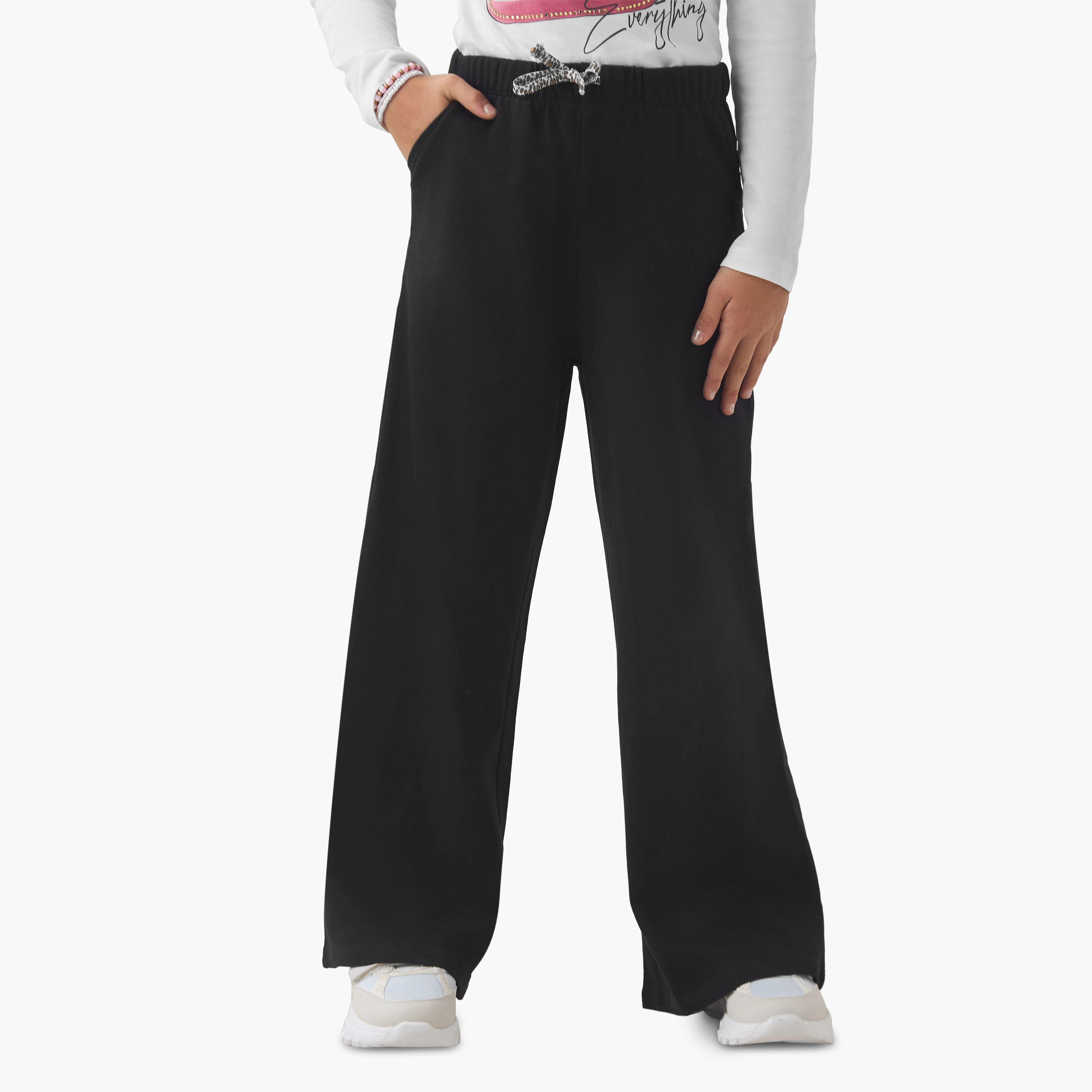 Juniors Girls Wide Leg Track Pants with Pockets - Cotton - Drawstring Waist-girls-clothing-bottoms-joggersandtrackpants-image-1