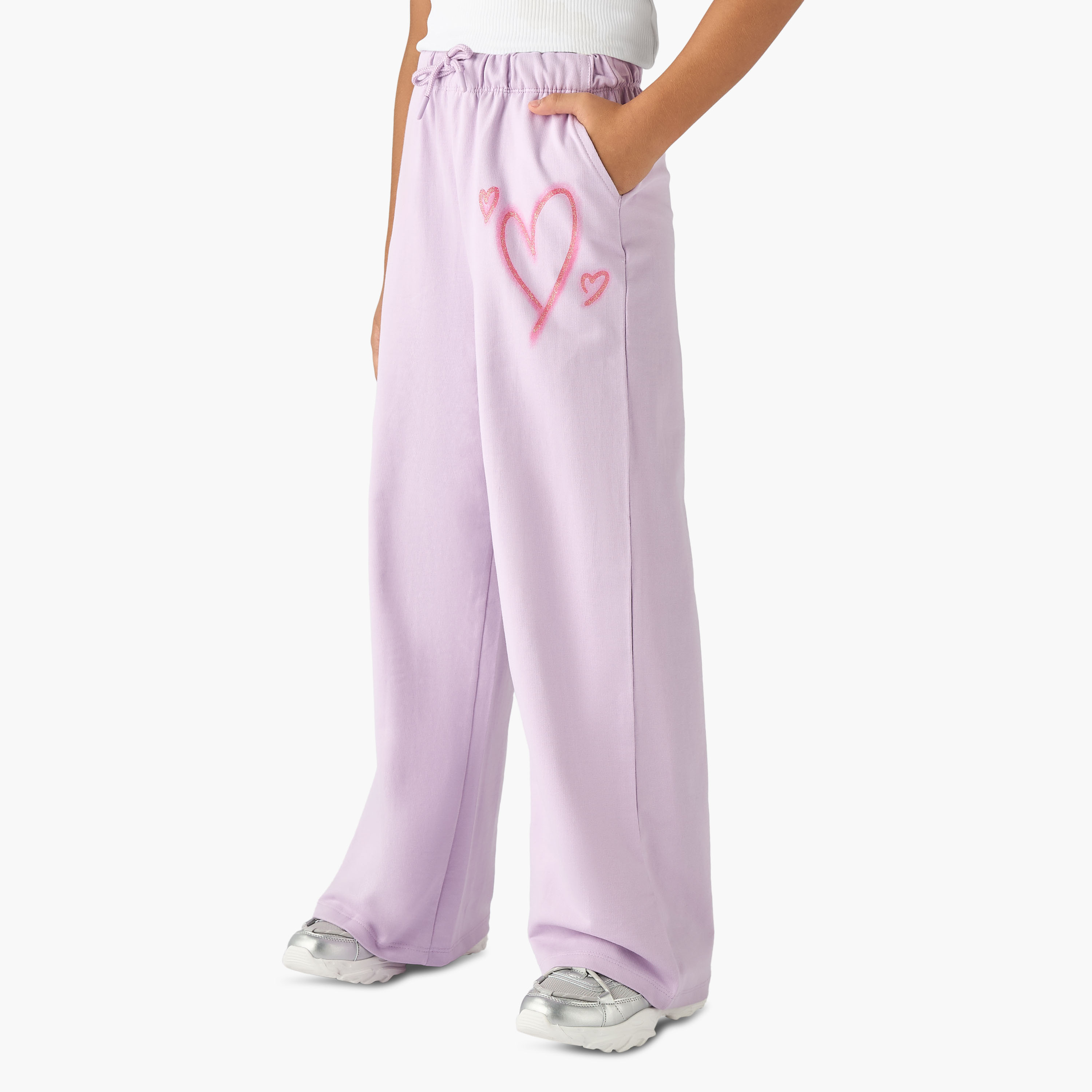 Juniors Heart Print Joggers with Drawstring Closure-girls-clothing-bottoms-joggersandtrackpants-image-1