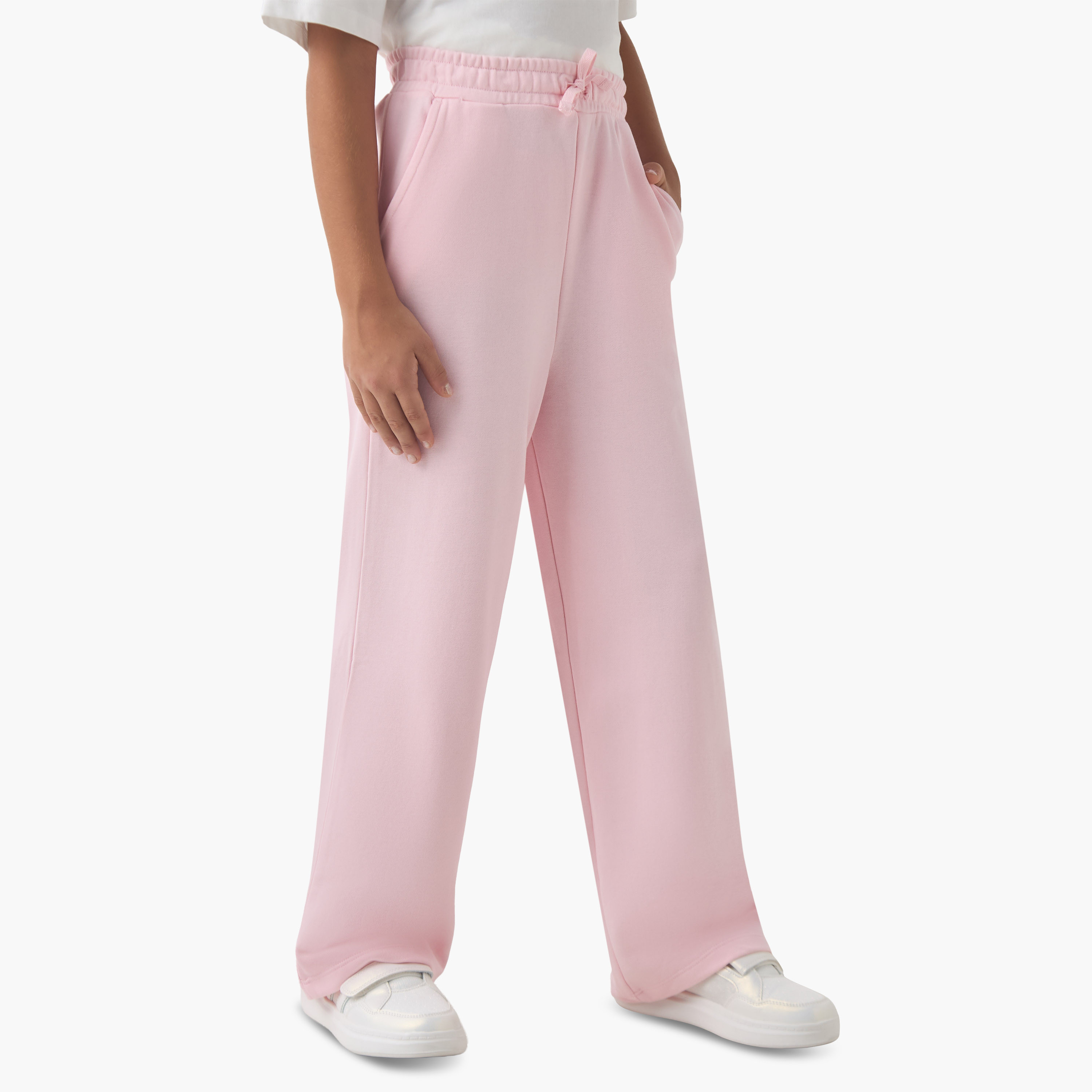 Juniors Girls Wide Leg Track Pants with Pockets - Cotton - Drawstring Waist-girls-clothing-bottoms-joggersandtrackpants-image-1