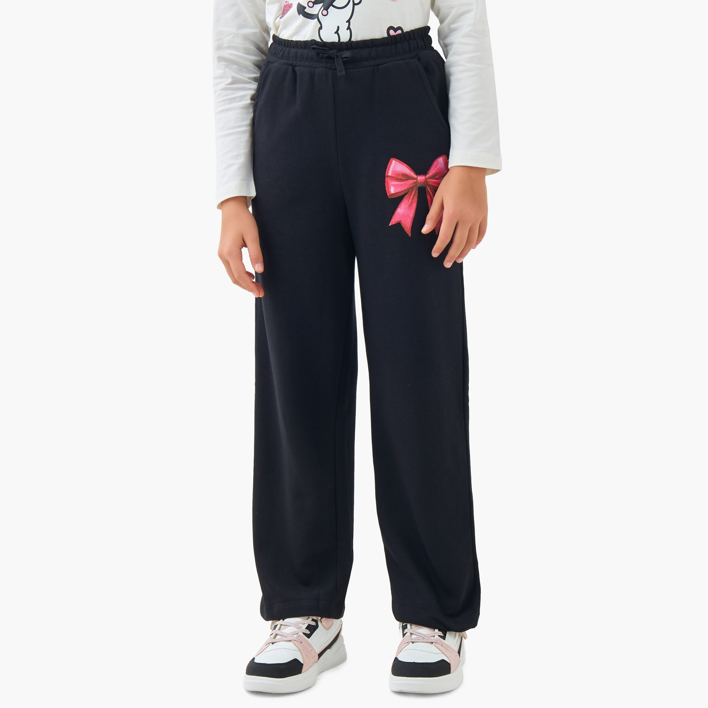 Juniors Girls Track Pants with Bow Print - Cotton-girls-clothing-bottoms-joggersandtrackpants-image-1
