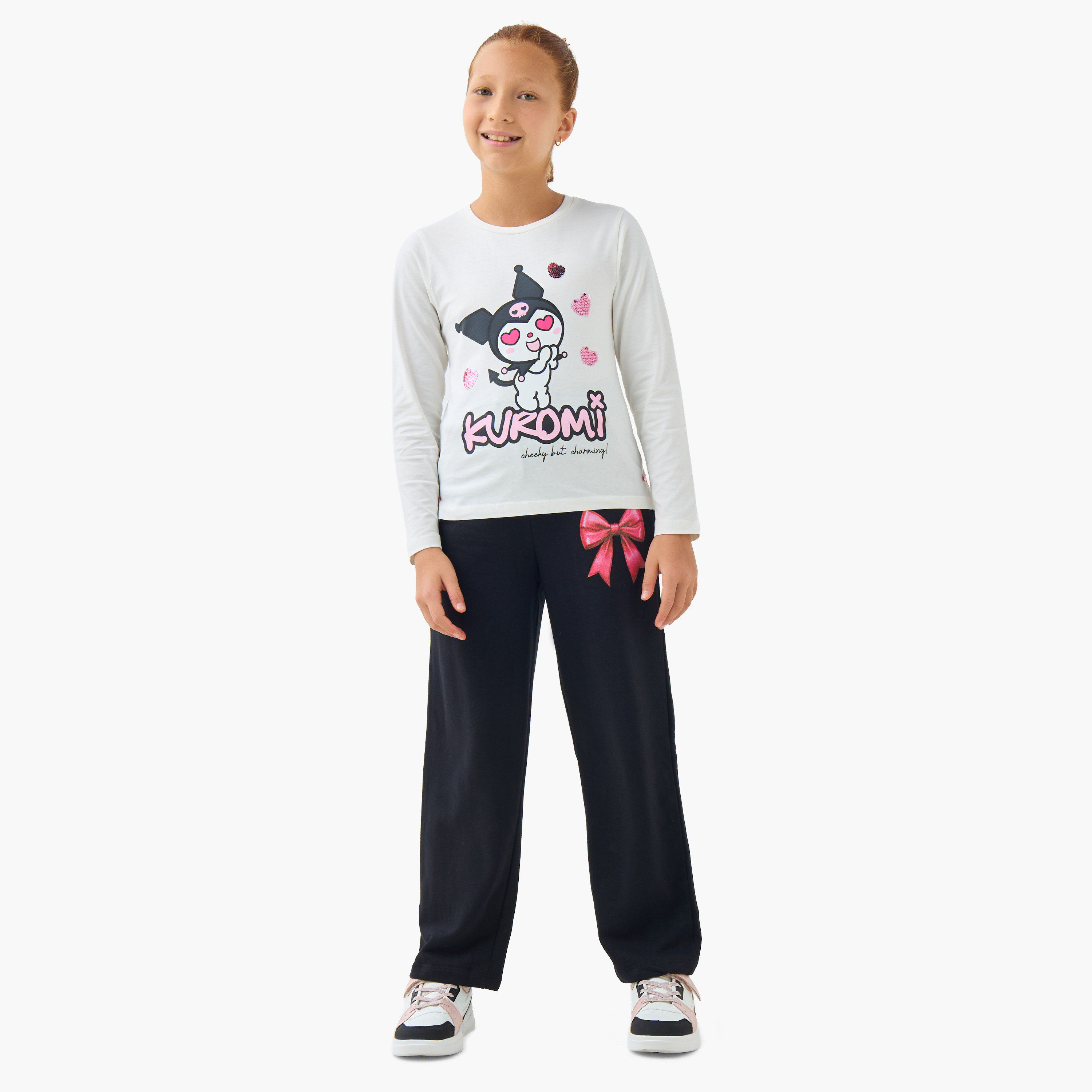 Juniors Girls Track Pants with Bow Print - Cotton-girls-clothing-bottoms-joggersandtrackpants-image-2