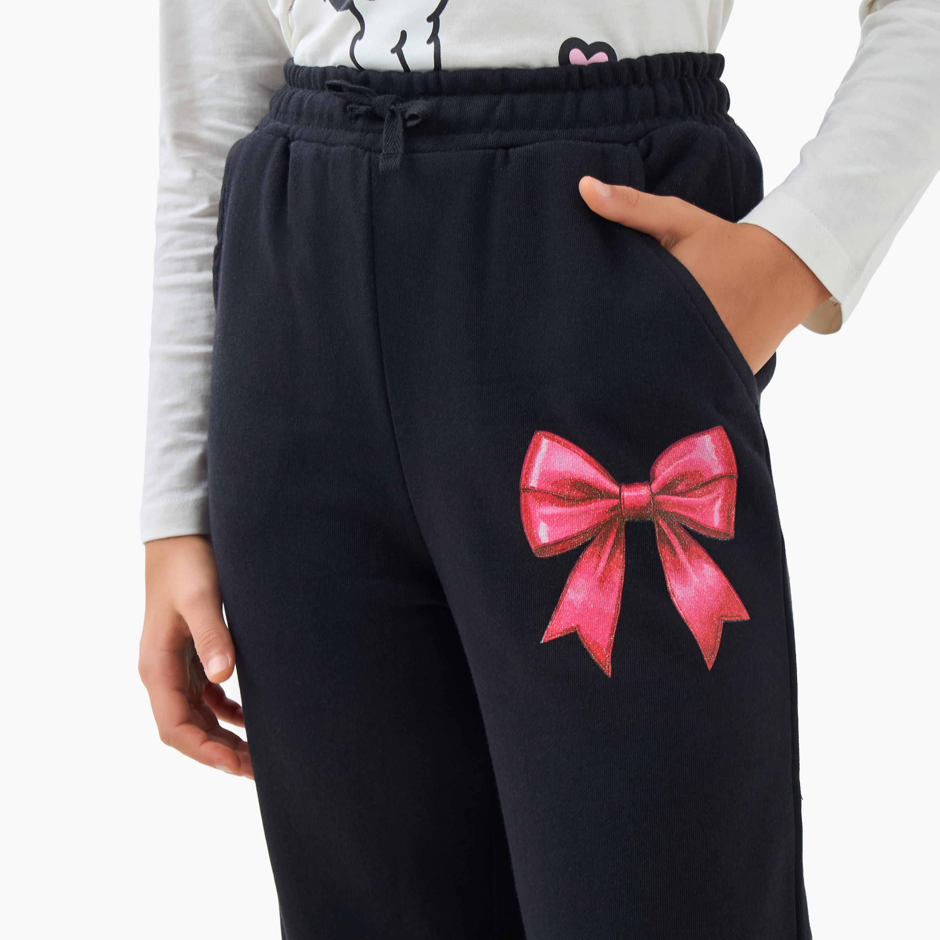 Juniors Girls Track Pants with Bow Print - Cotton-girls-clothing-bottoms-joggersandtrackpants-image-4