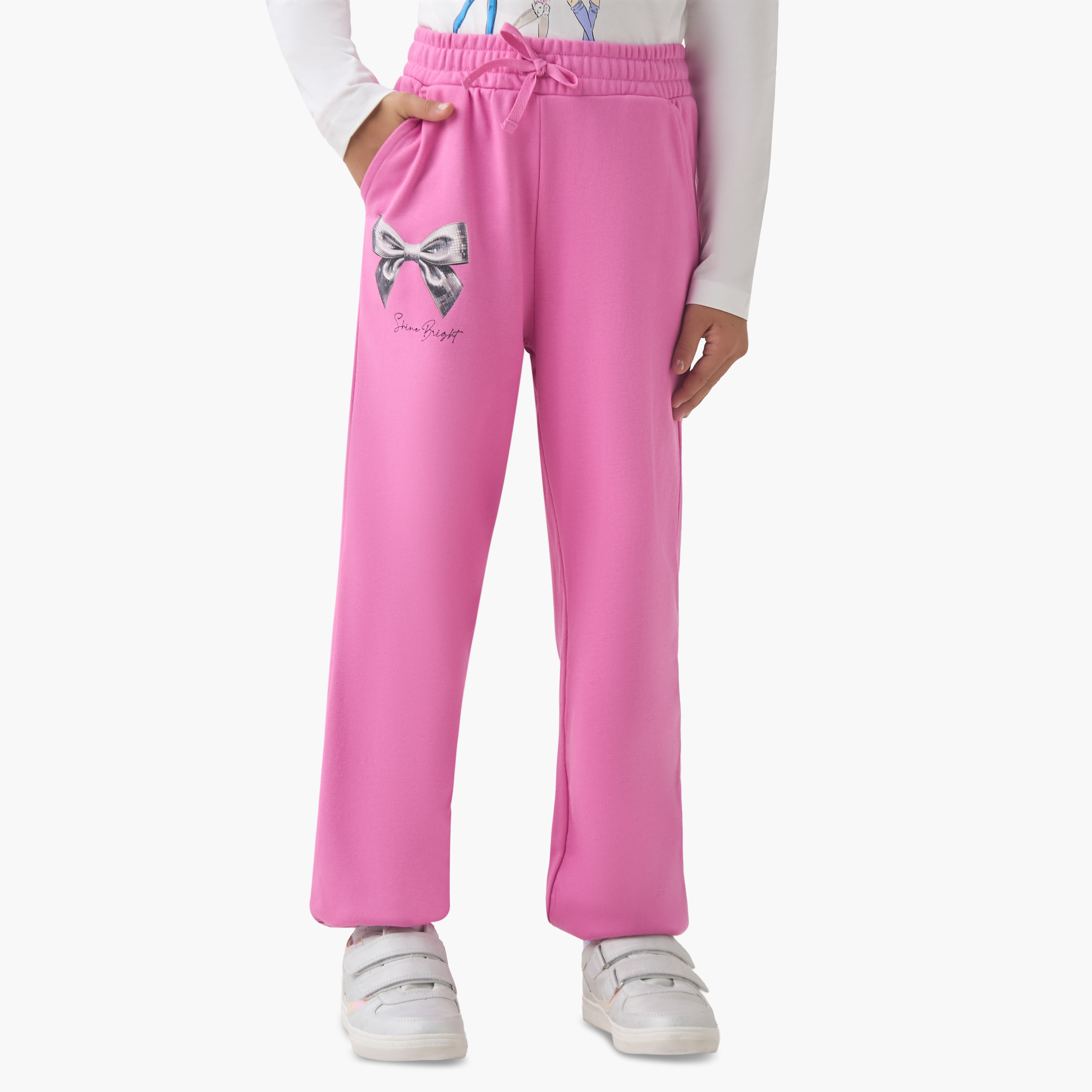 Juniors Girls Joggers with Bow Print  - Cotton - Drawstring Waist-girls-clothing-bottoms-joggersandtrackpants-image-1