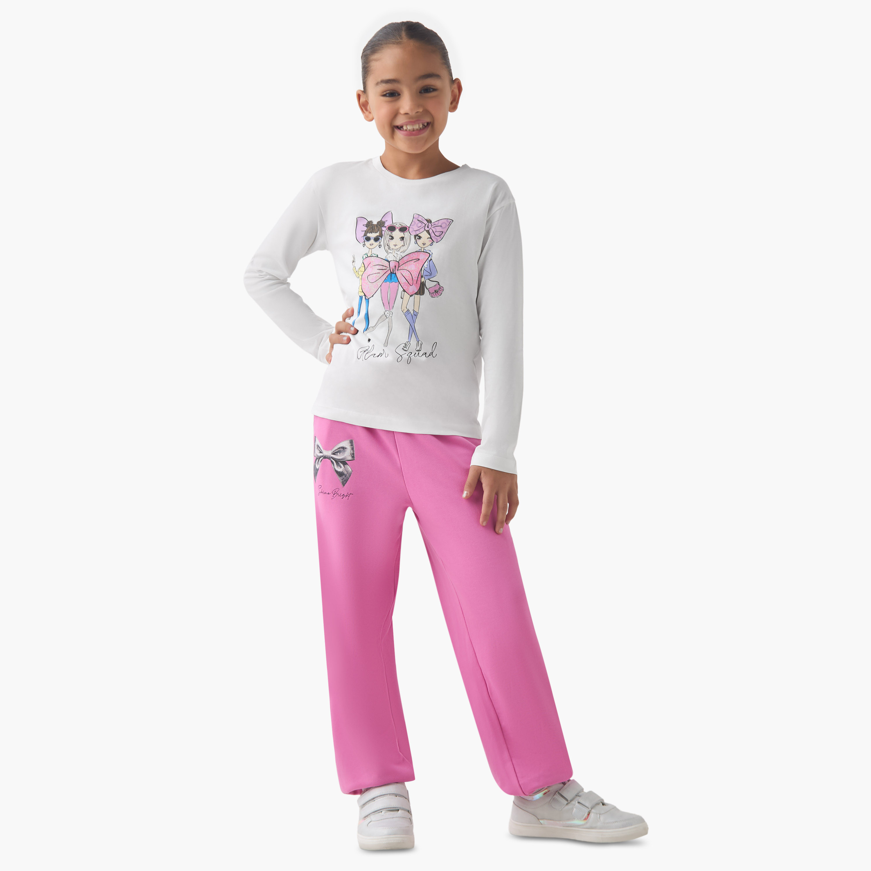 Juniors Girls Joggers with Bow Print  - Cotton - Drawstring Waist-girls-clothing-bottoms-joggersandtrackpants-image-2