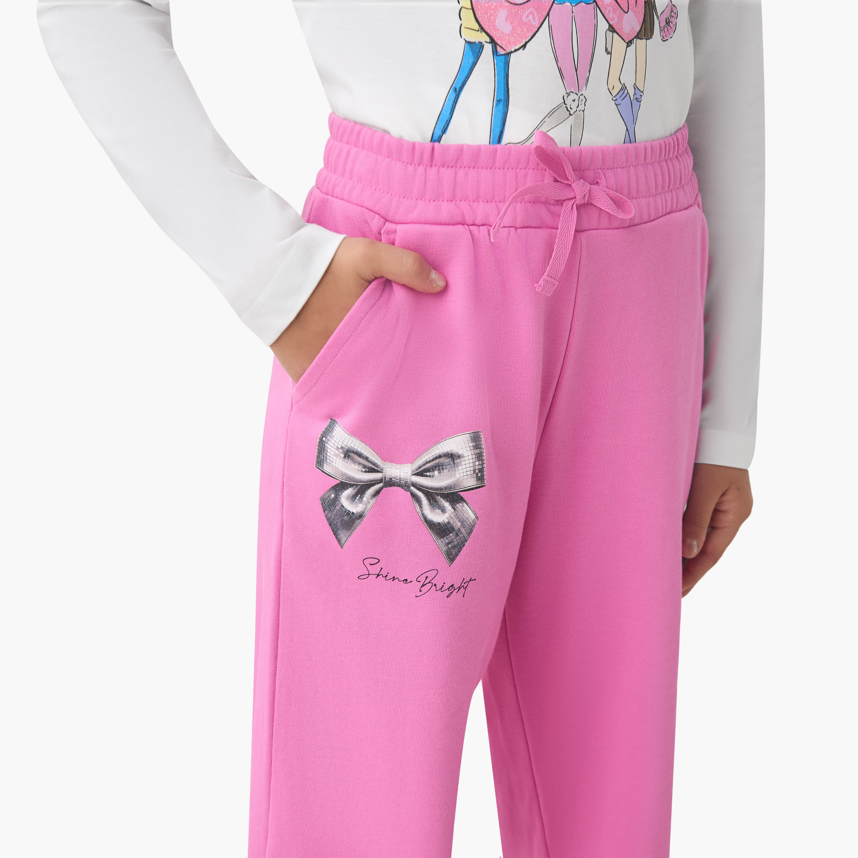 Juniors Girls Joggers with Bow Print  - Cotton - Drawstring Waist-girls-clothing-bottoms-joggersandtrackpants-image-4