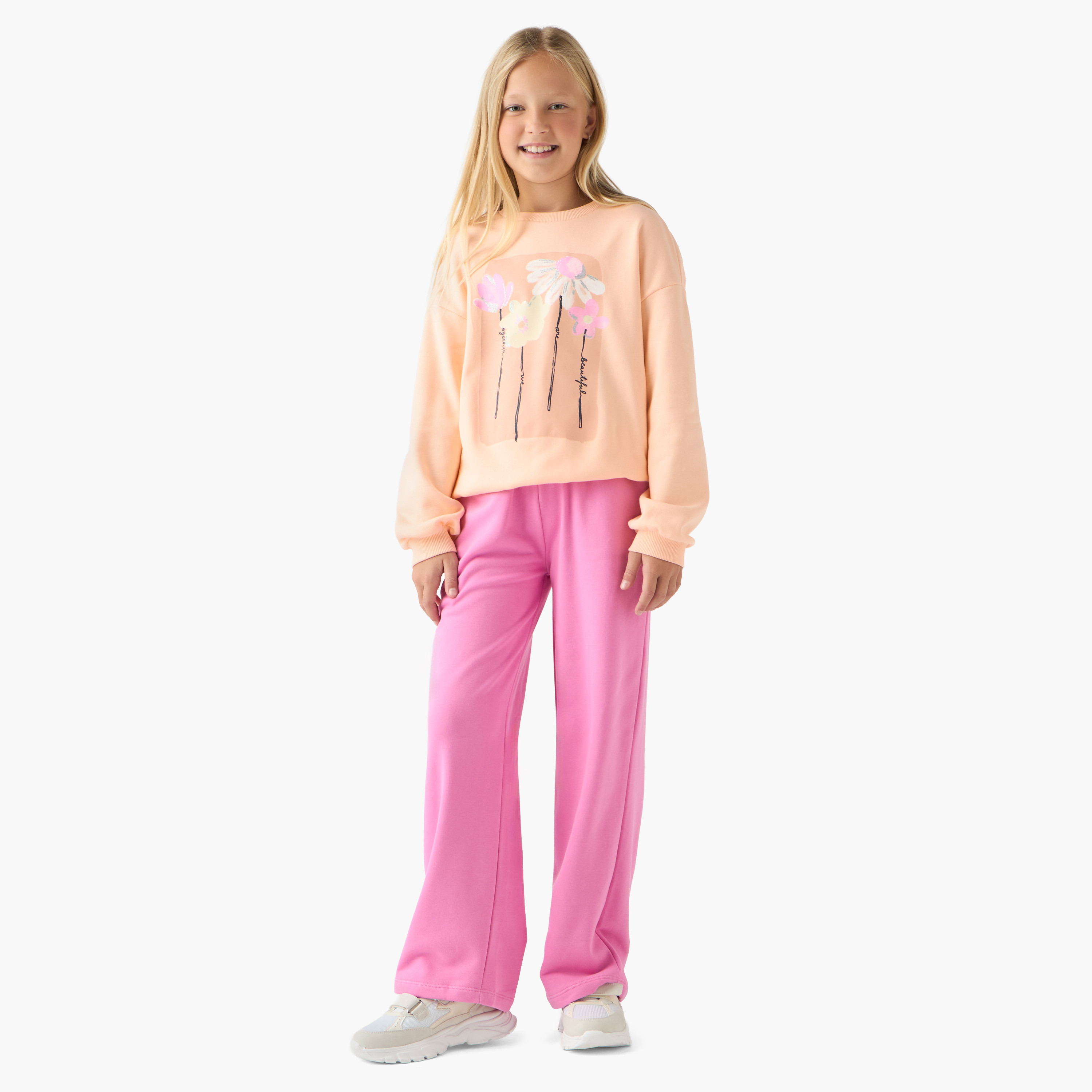 Juniors Girls Wide Leg Track Pants with Pockets - Cotton - Elastic Waist-girls-clothing-bottoms-joggersandtrackpants-image-2