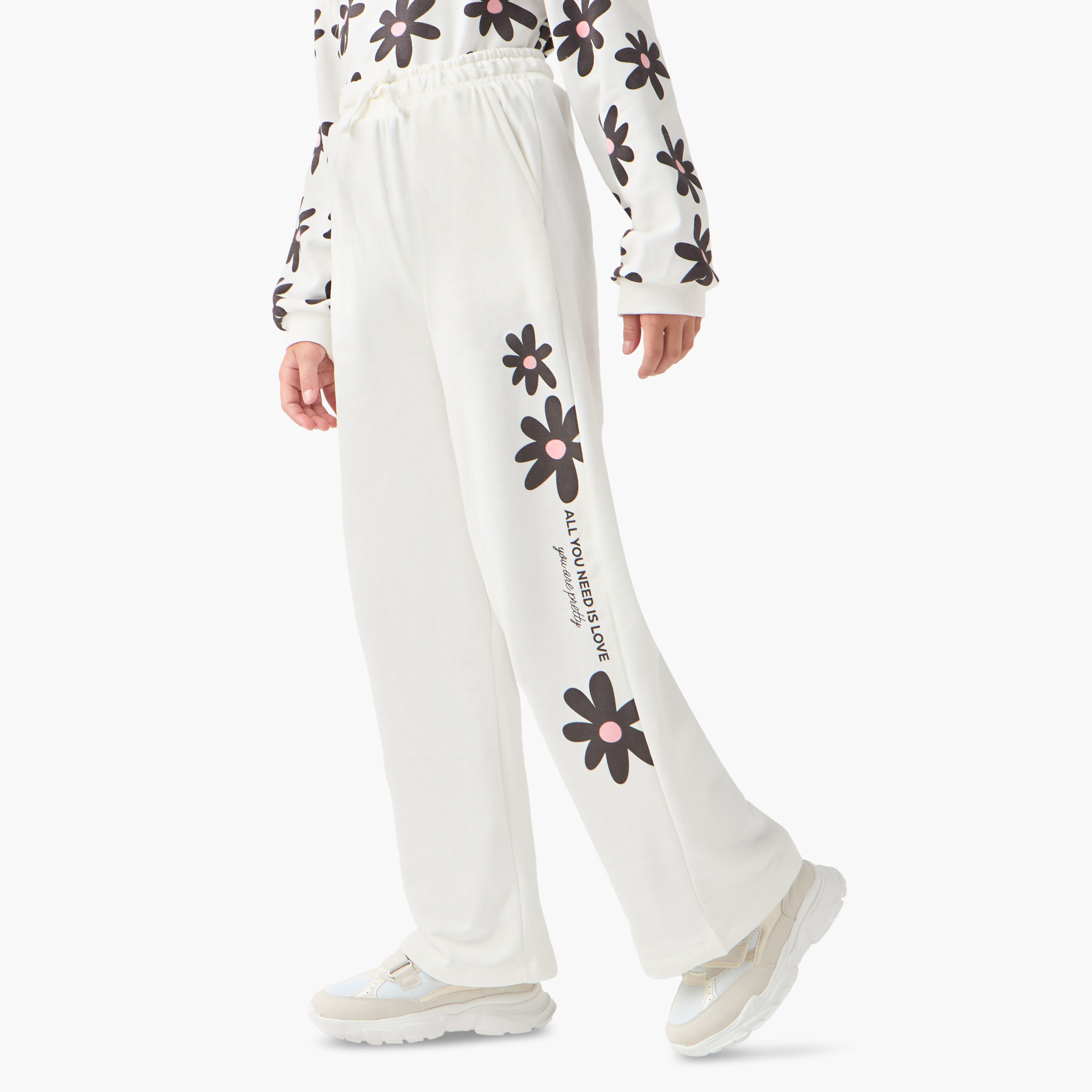 Juniors Girls Track Pants with Floral Print - Cotton - Drawstring Waist-girls-clothing-bottoms-joggersandtrackpants-image-1