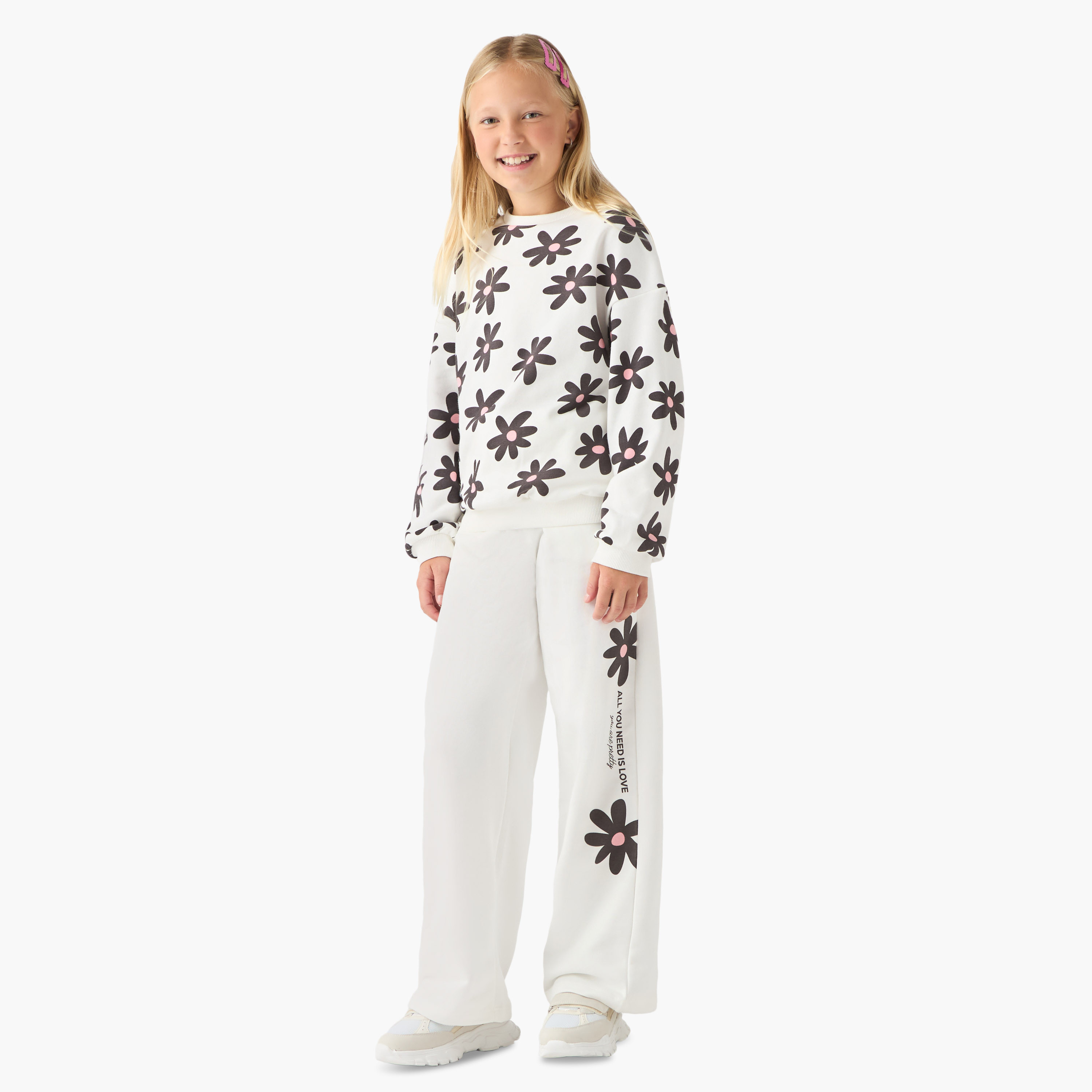 Juniors Girls Track Pants with Floral Print - Cotton - Drawstring Waist-girls-clothing-bottoms-joggersandtrackpants-image-2