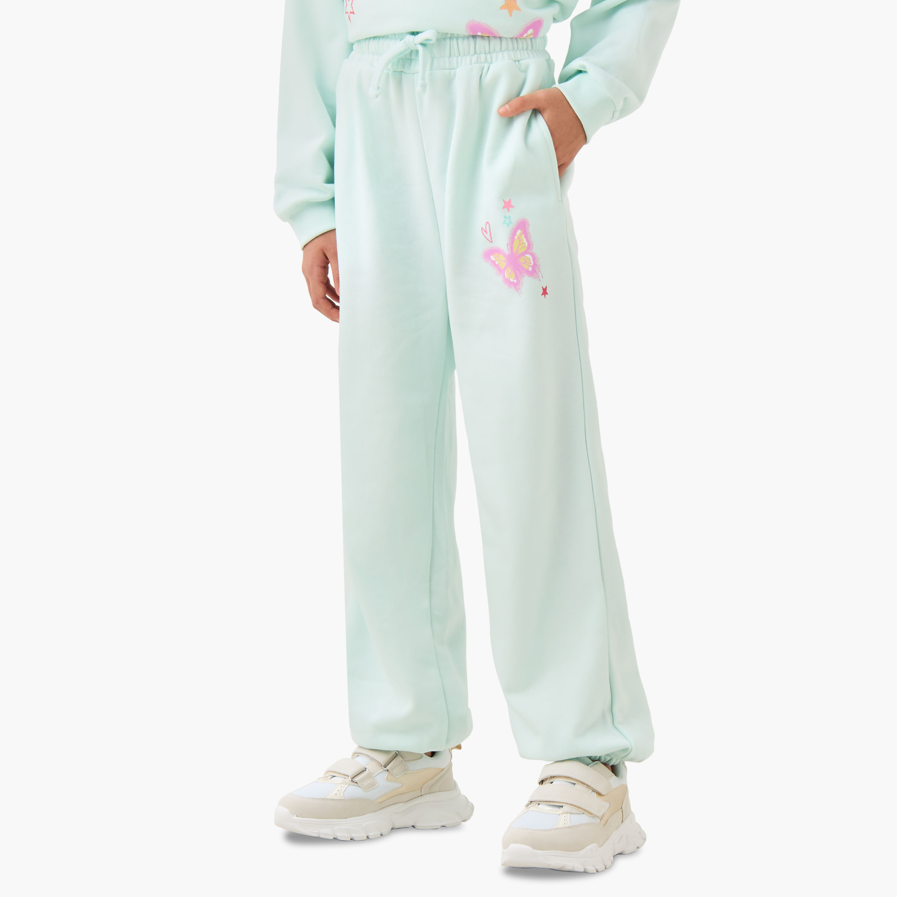 Juniors Girls Joggers with Butterfly Print - Cotton - Elasticated Drawstring-girls-clothing-bottoms-joggersandtrackpants-image-1