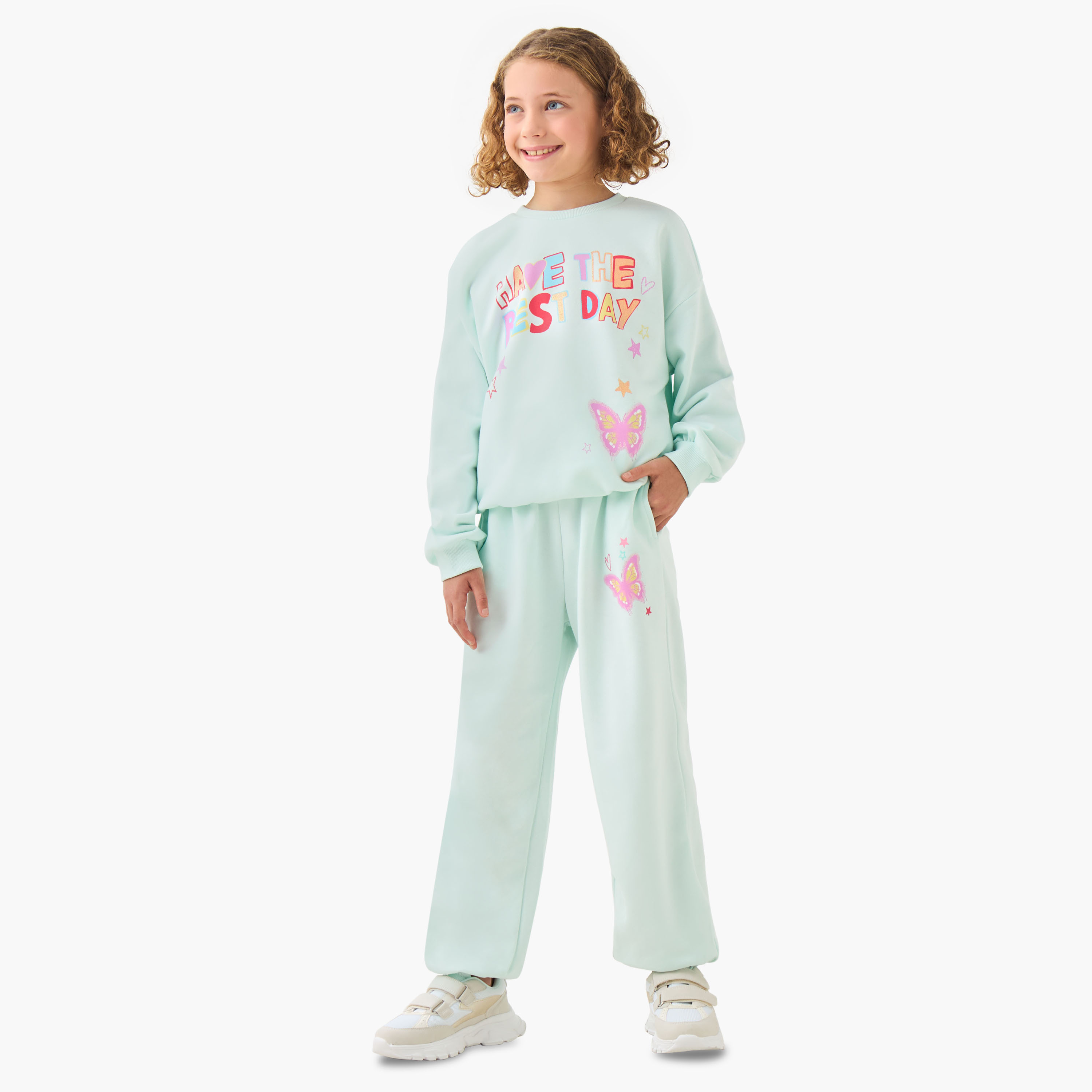 Juniors Girls Joggers with Butterfly Print - Cotton - Elasticated Drawstring-girls-clothing-bottoms-joggersandtrackpants-image-2