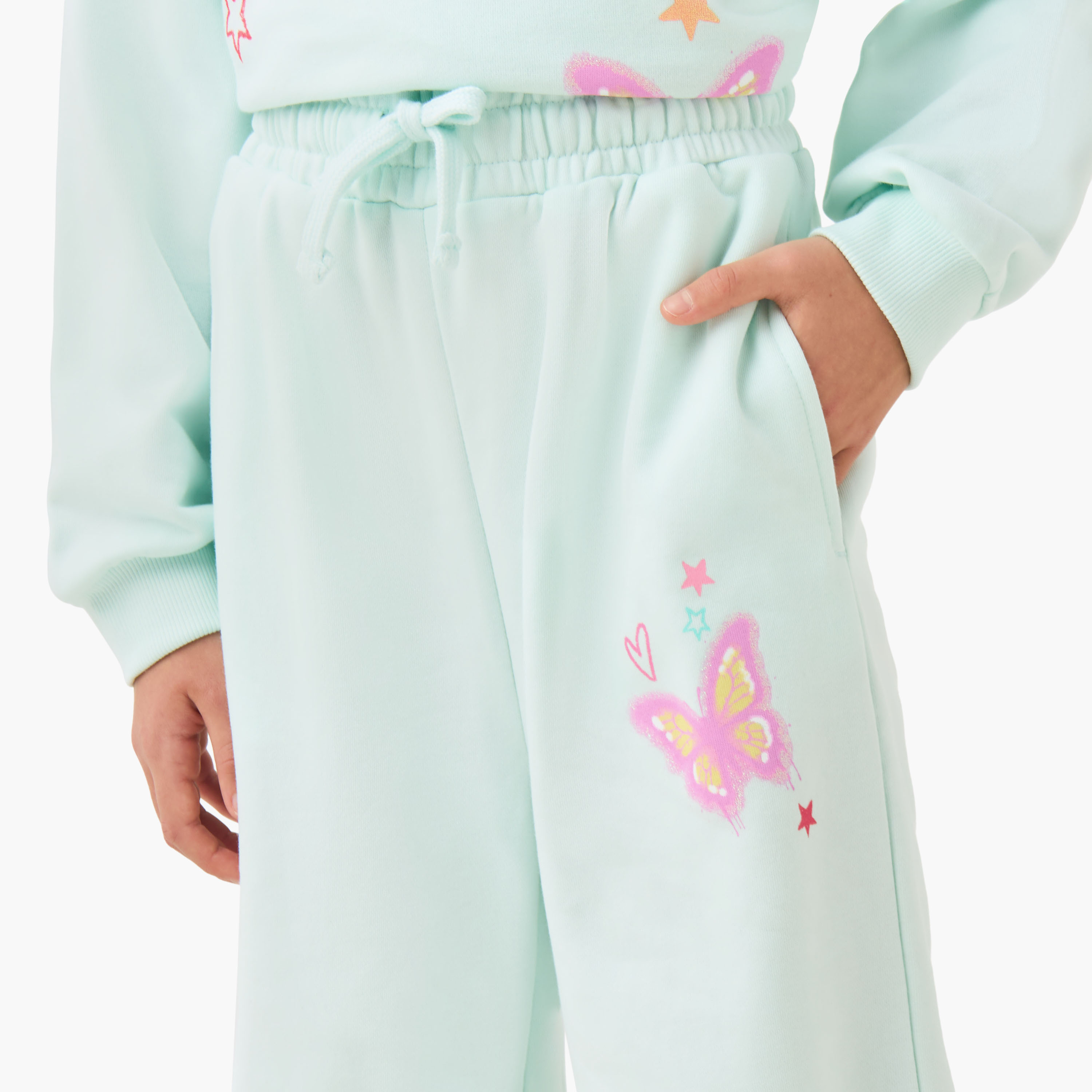 Juniors Girls Joggers with Butterfly Print - Cotton - Elasticated Drawstring-girls-clothing-bottoms-joggersandtrackpants-image-4