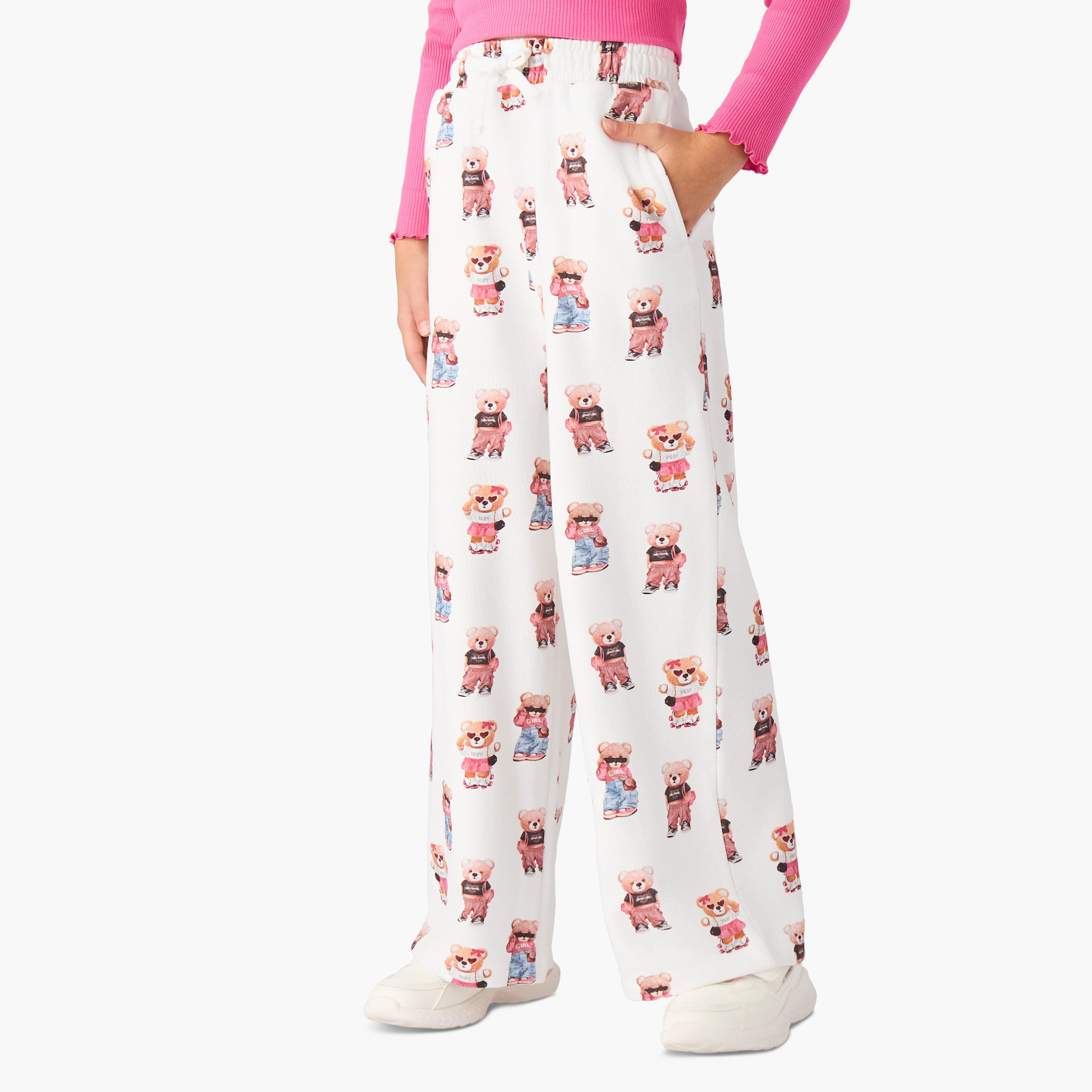 Juniors Girls Track Pants with Bear Print - Cotton-girls-clothing-bottoms-joggersandtrackpants-image-1