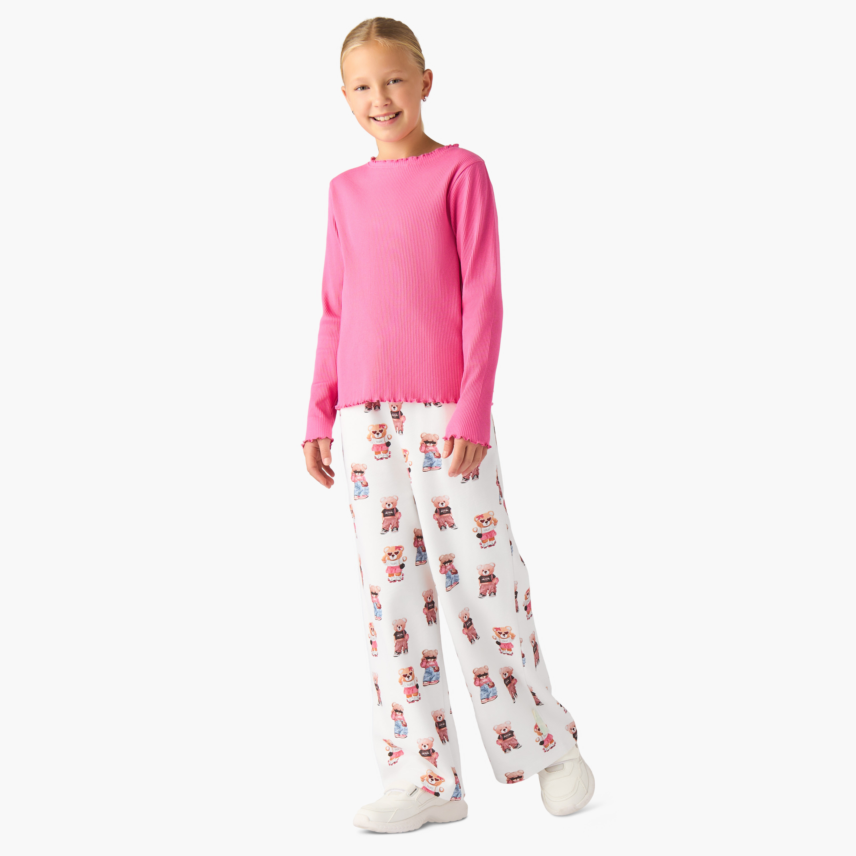 Juniors Girls Track Pants with Bear Print - Cotton-girls-clothing-bottoms-joggersandtrackpants-image-2