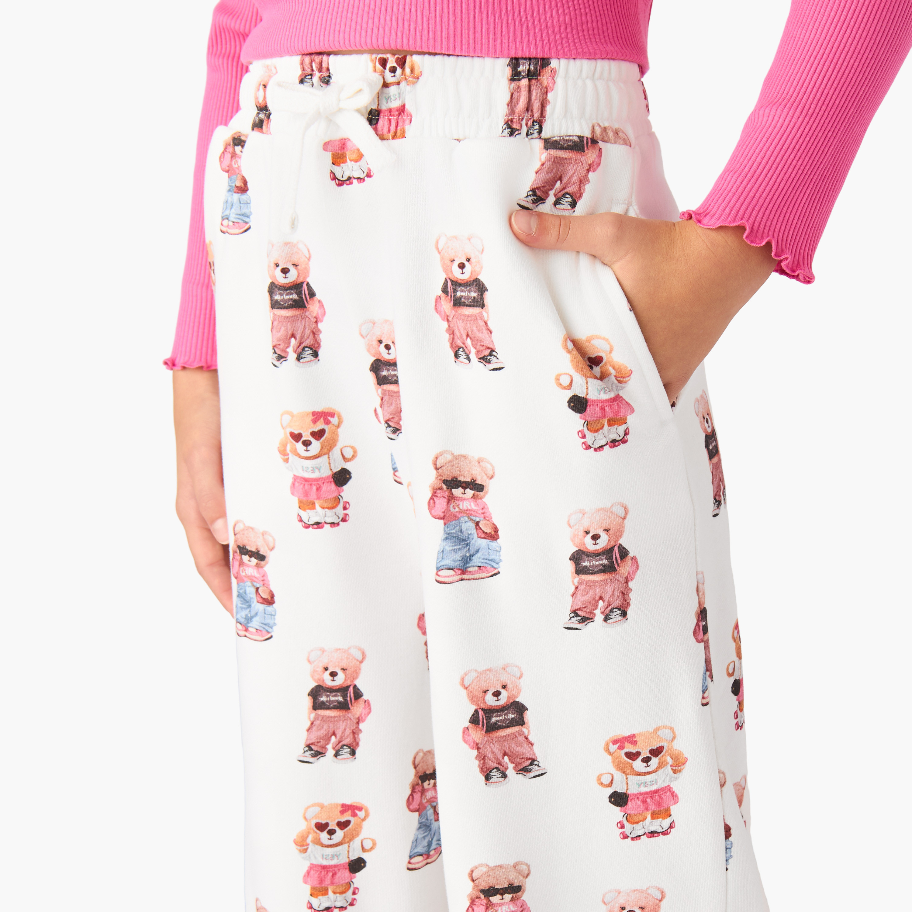 Juniors Girls Track Pants with Bear Print - Cotton-girls-clothing-bottoms-joggersandtrackpants-image-4