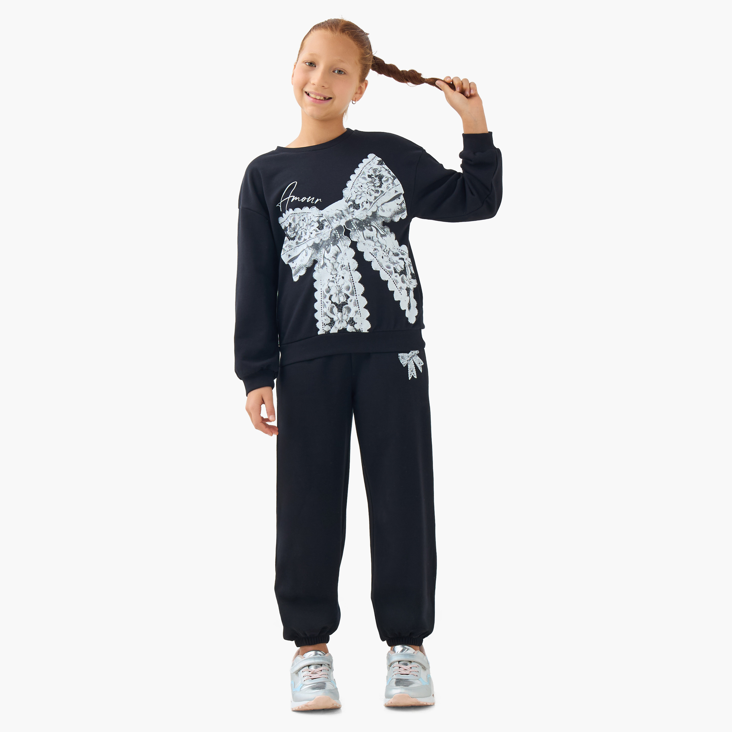 Juniors Girls Joggers with Bow Print - Cotton - Drawstring Waist-girls-clothing-bottoms-joggersandtrackpants-image-2