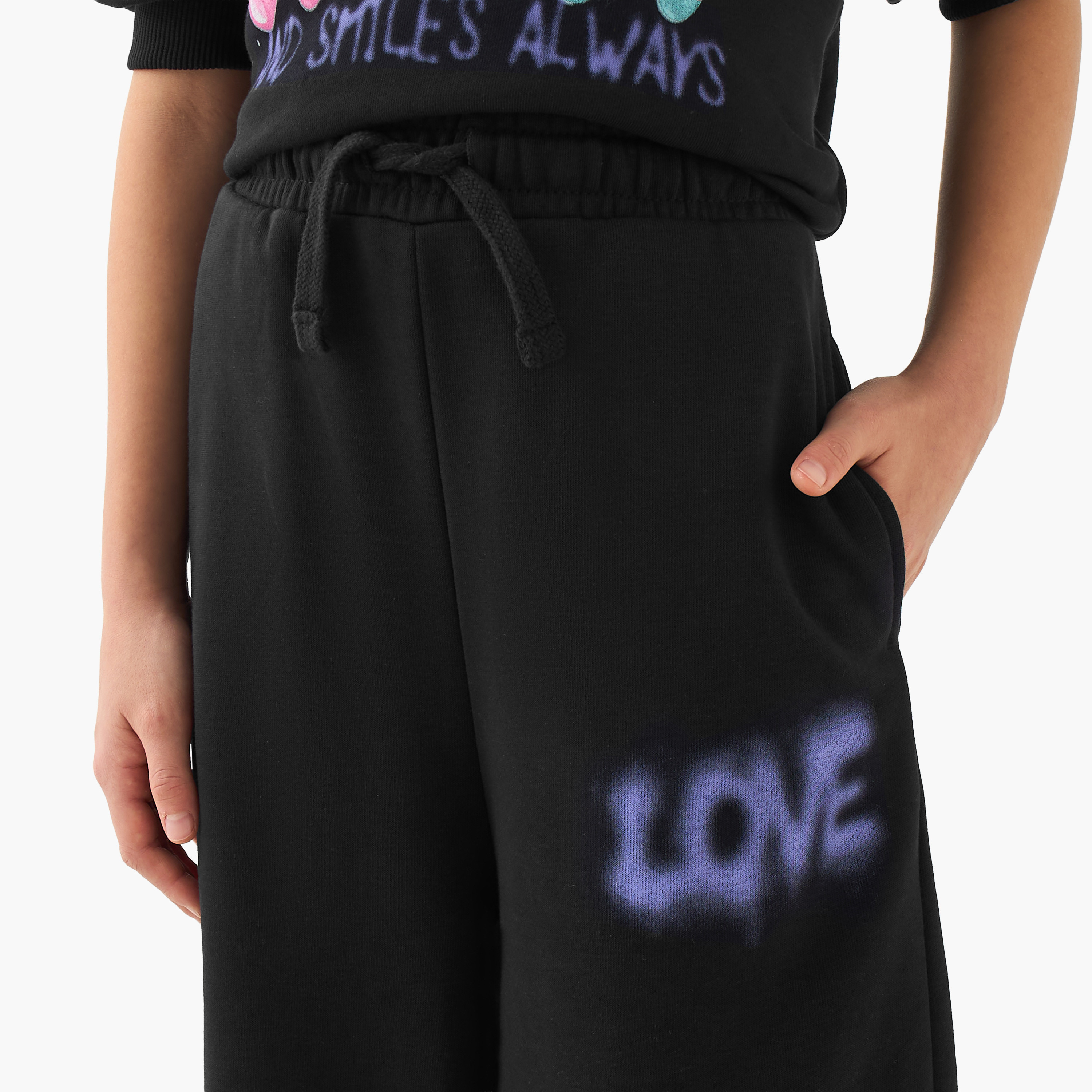Juniors Girls Track Pants with Slogan Print - Cotton - Drawstring Waist-girls-clothing-bottoms-joggersandtrackpants-image-4