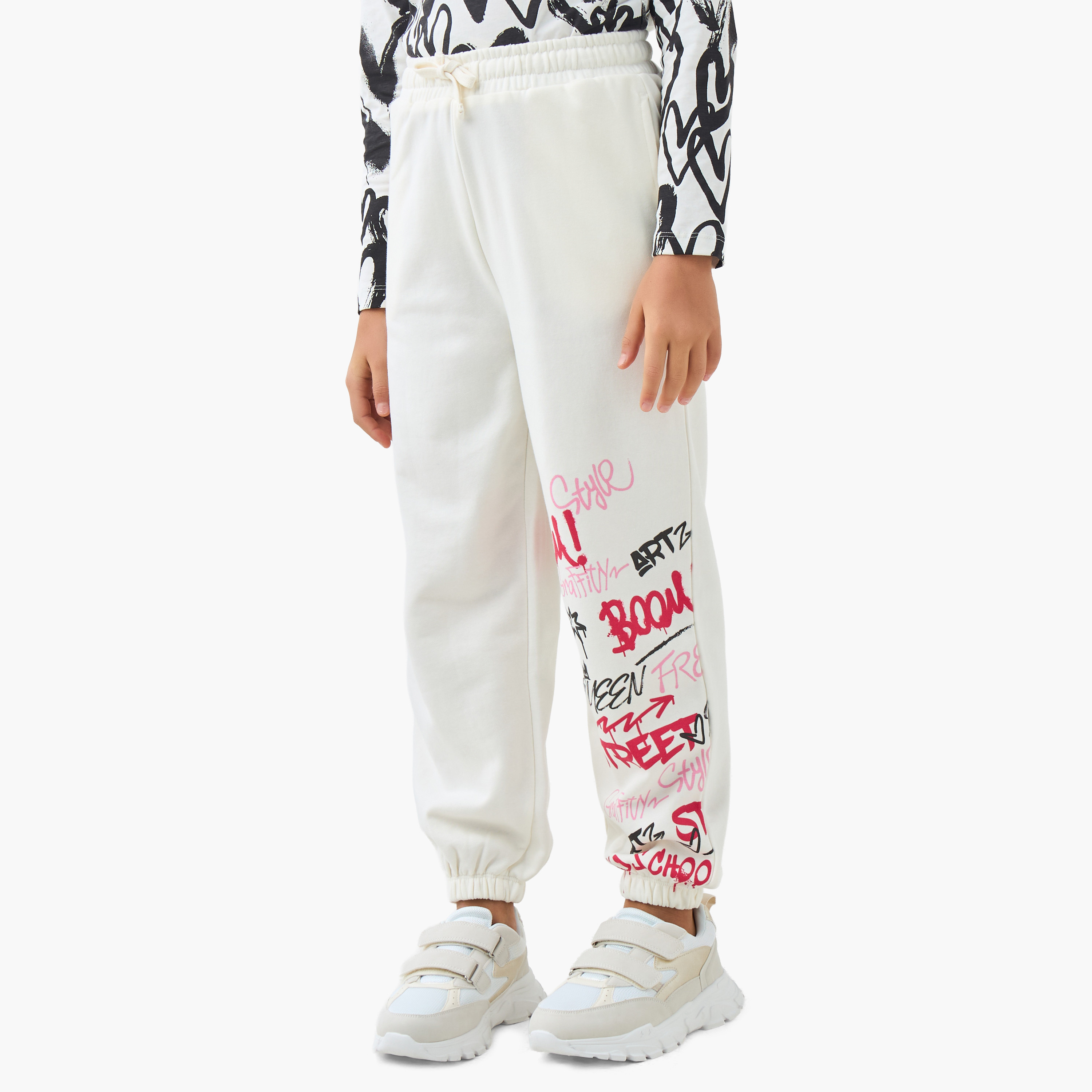 Juniors Girls Joggers with Graphitti Print - Cotton-girls-clothing-bottoms-joggersandtrackpants-image-1