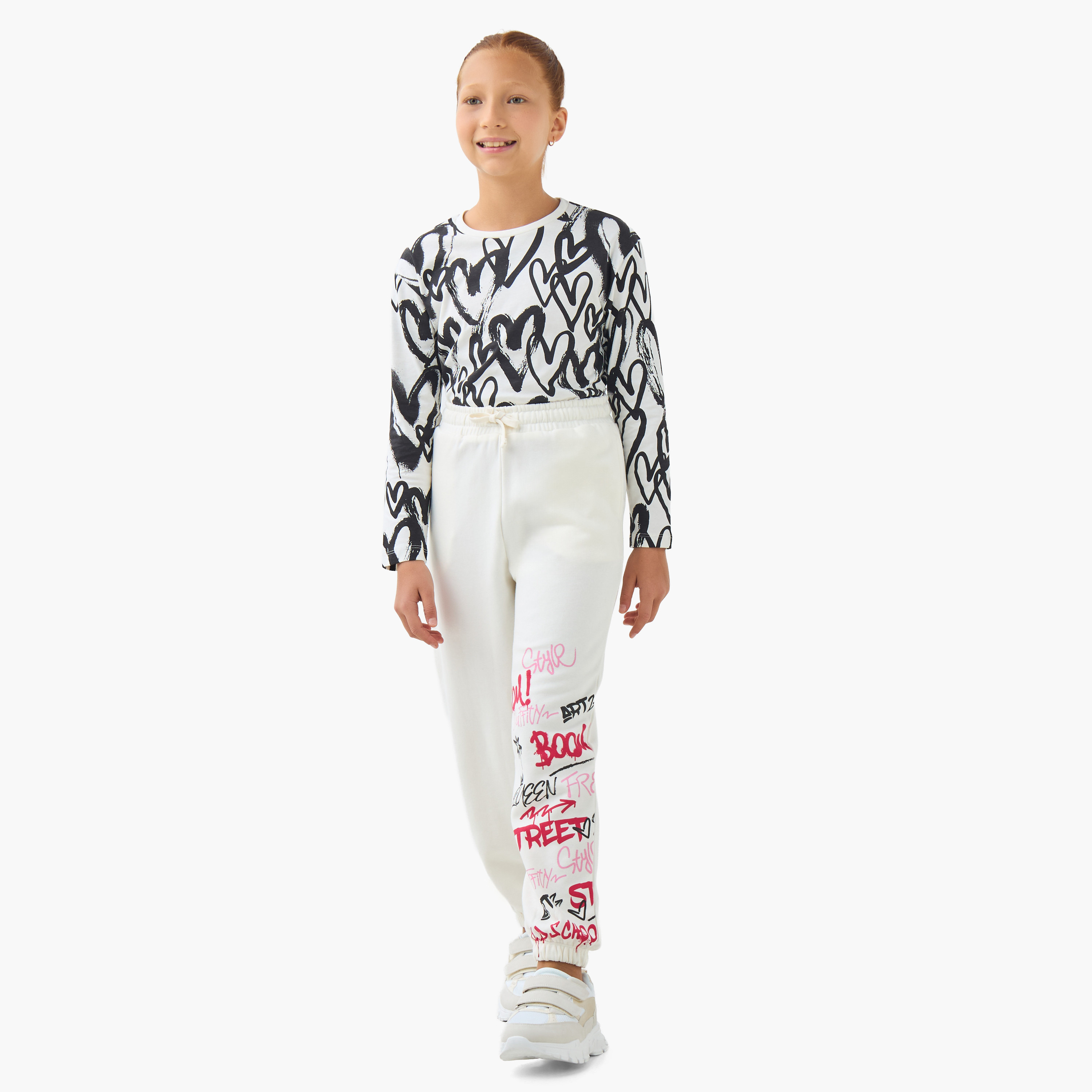 Juniors Girls Joggers with Graphitti Print - Cotton-girls-clothing-bottoms-joggersandtrackpants-image-2