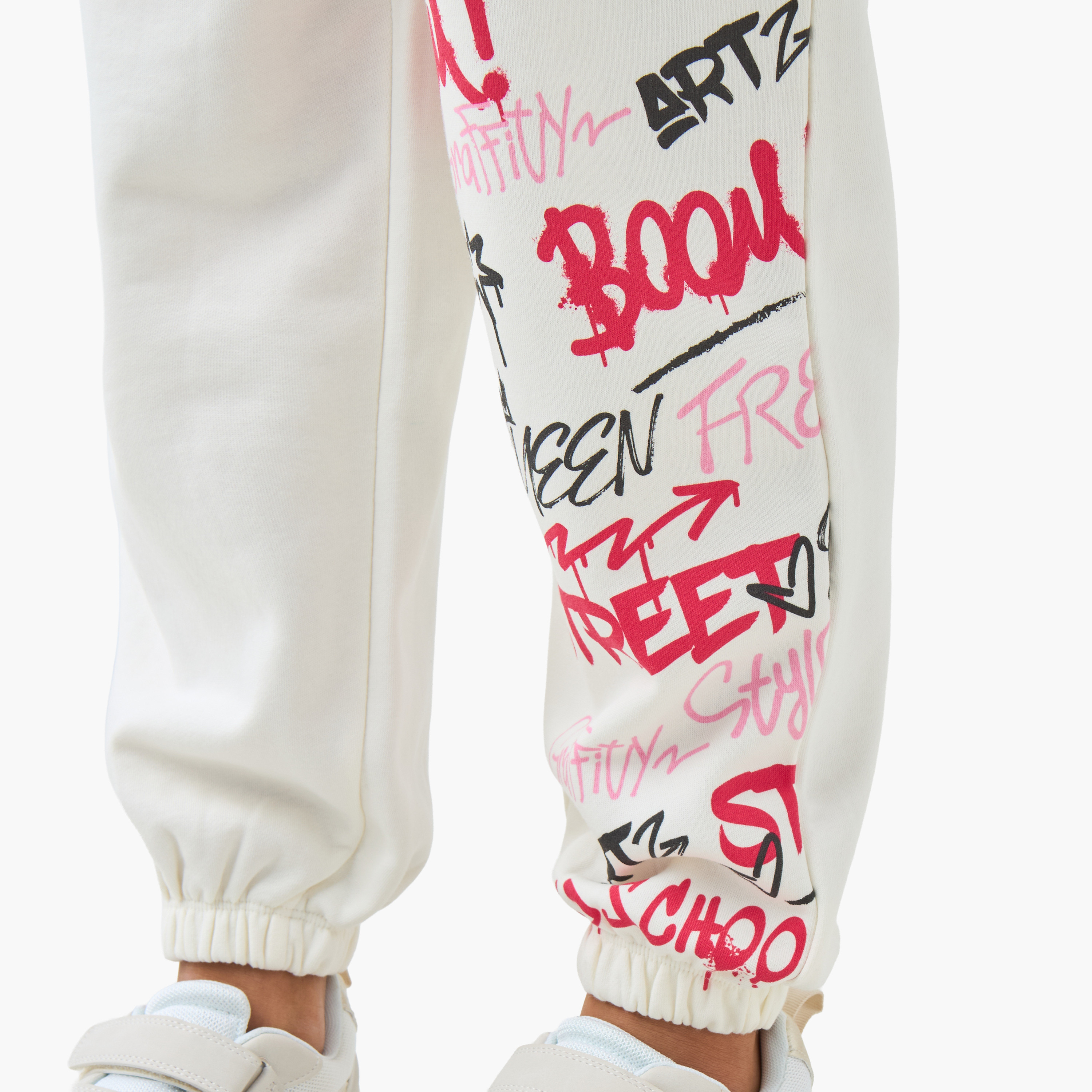 Juniors Girls Joggers with Graphitti Print - Cotton-girls-clothing-bottoms-joggersandtrackpants-image-5