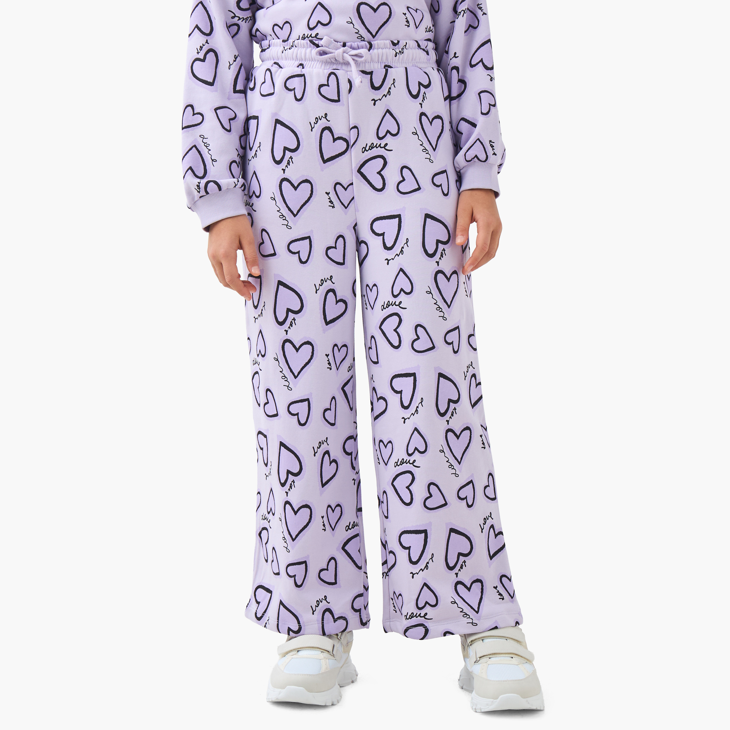 بنطلون رياضي قطن بطبعات قلب للبنات من جونيورز-girls-clothing-bottoms-joggersandtrackpants-image-5