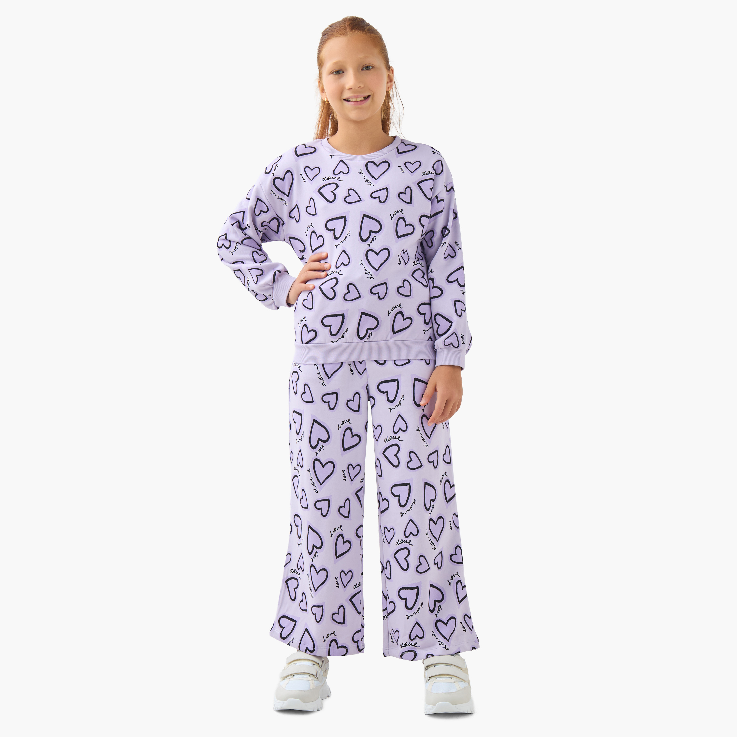 بنطلون رياضي قطن بطبعات قلب للبنات من جونيورز-girls-clothing-bottoms-joggersandtrackpants-image-4