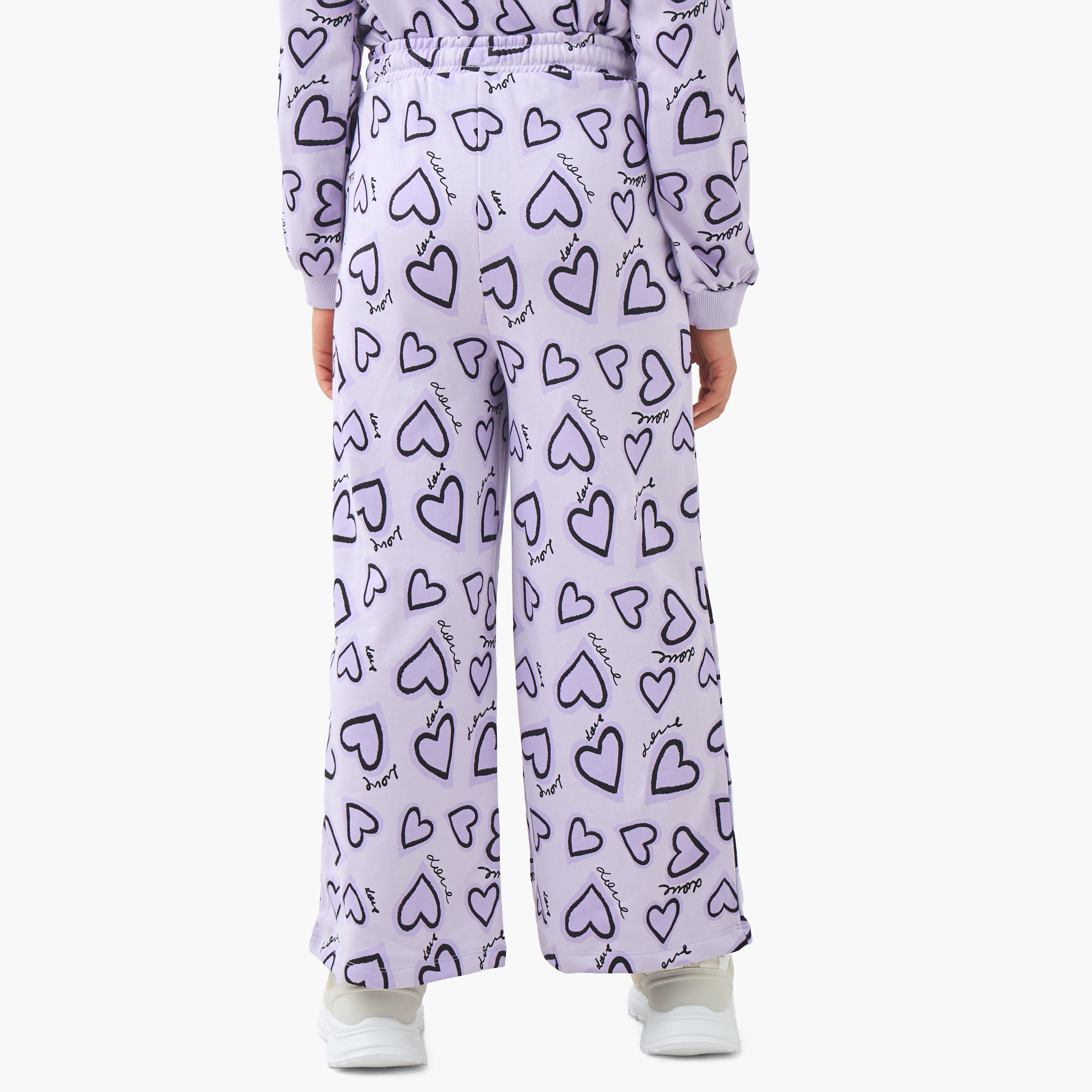 بنطلون رياضي قطن بطبعات قلب للبنات من جونيورز-girls-clothing-bottoms-joggersandtrackpants-image-3