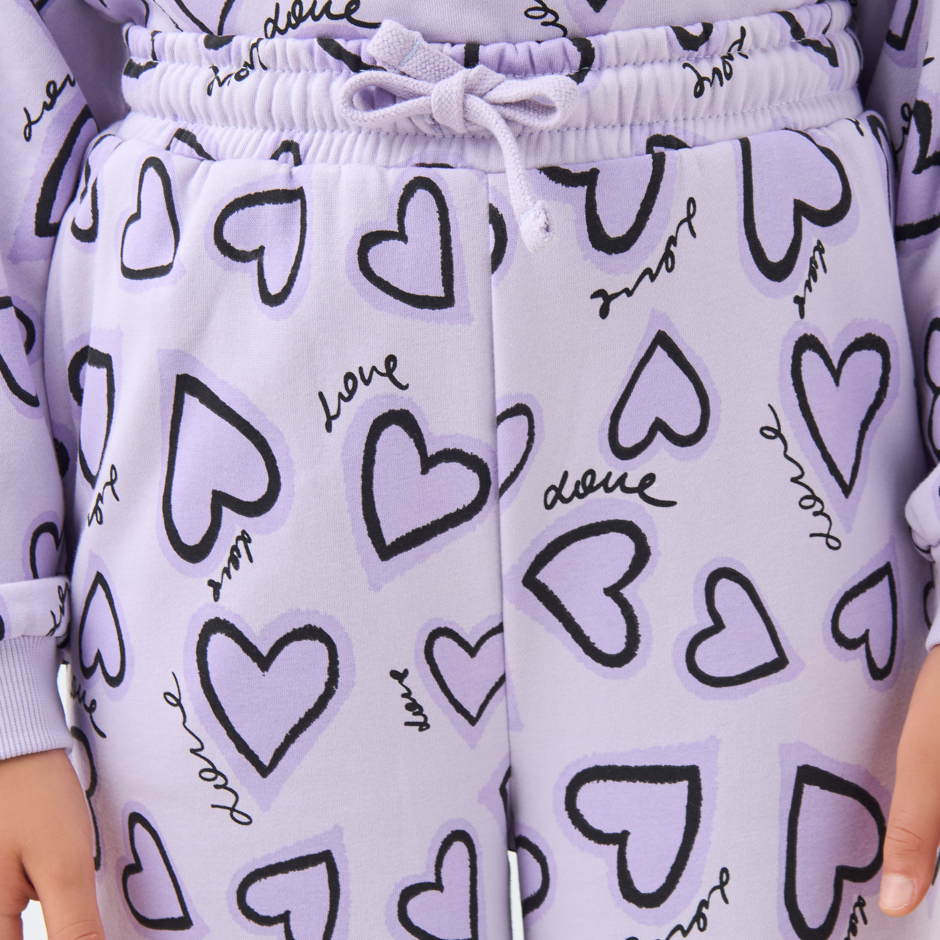 بنطلون رياضي قطن بطبعات قلب للبنات من جونيورز-girls-clothing-bottoms-joggersandtrackpants-image-1