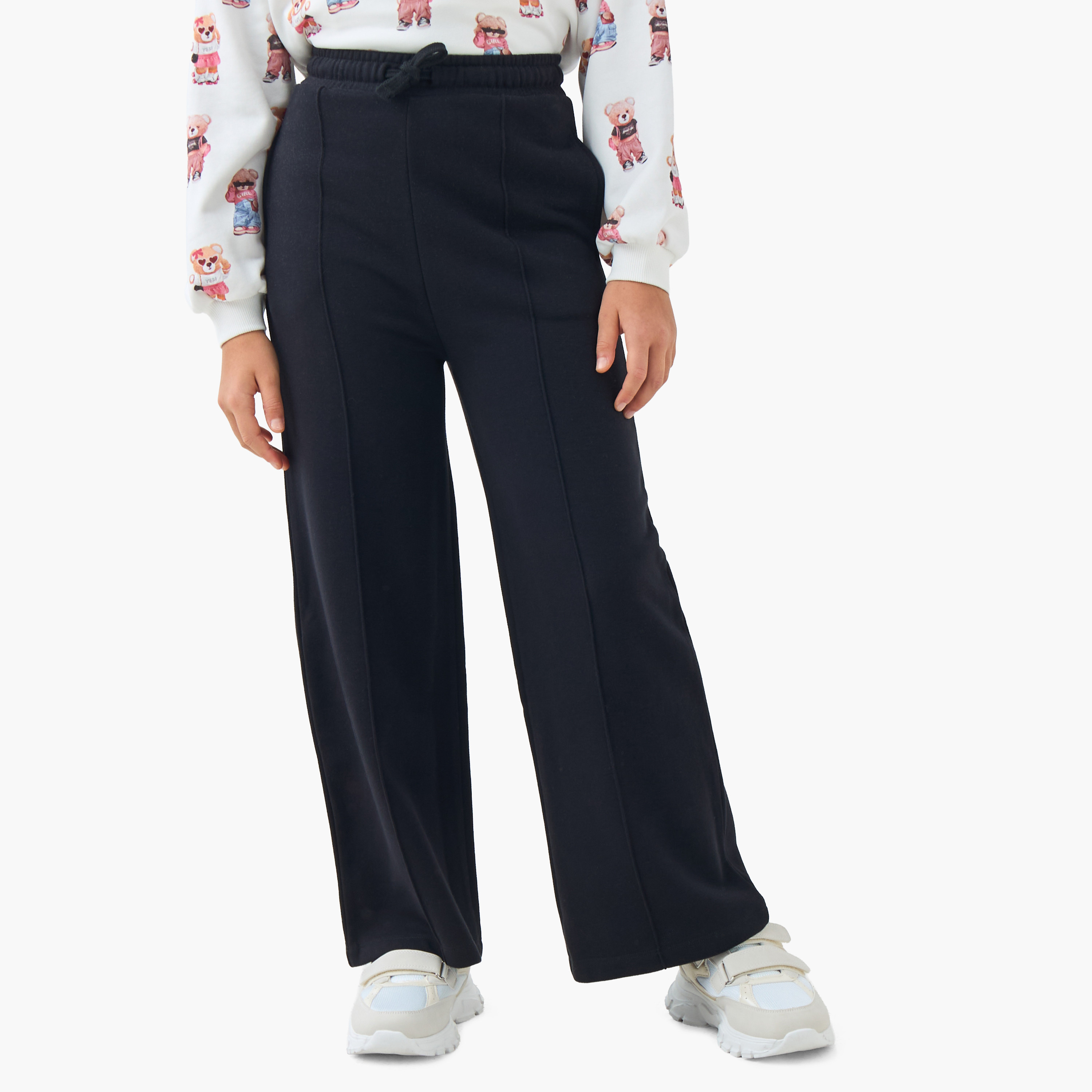 Juniors Girls Wide Leg Track Pants with Pockets - Cotton - Drawstring Waist-girls-clothing-bottoms-joggersandtrackpants-image-1