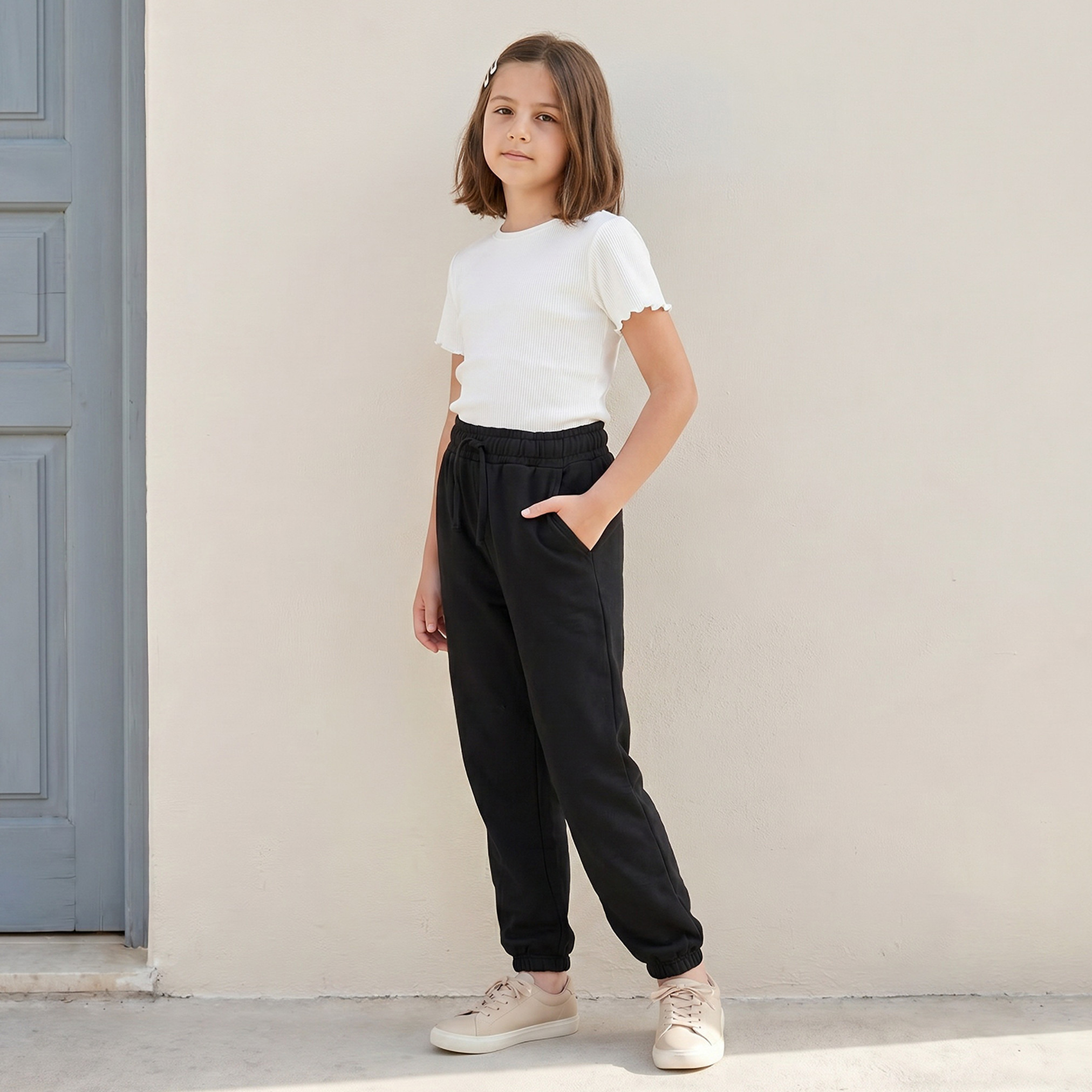 Juniors Elasticated Drawstring Joggers with Pockets-girls-clothing-bottoms-joggersandtrackpants-image-2