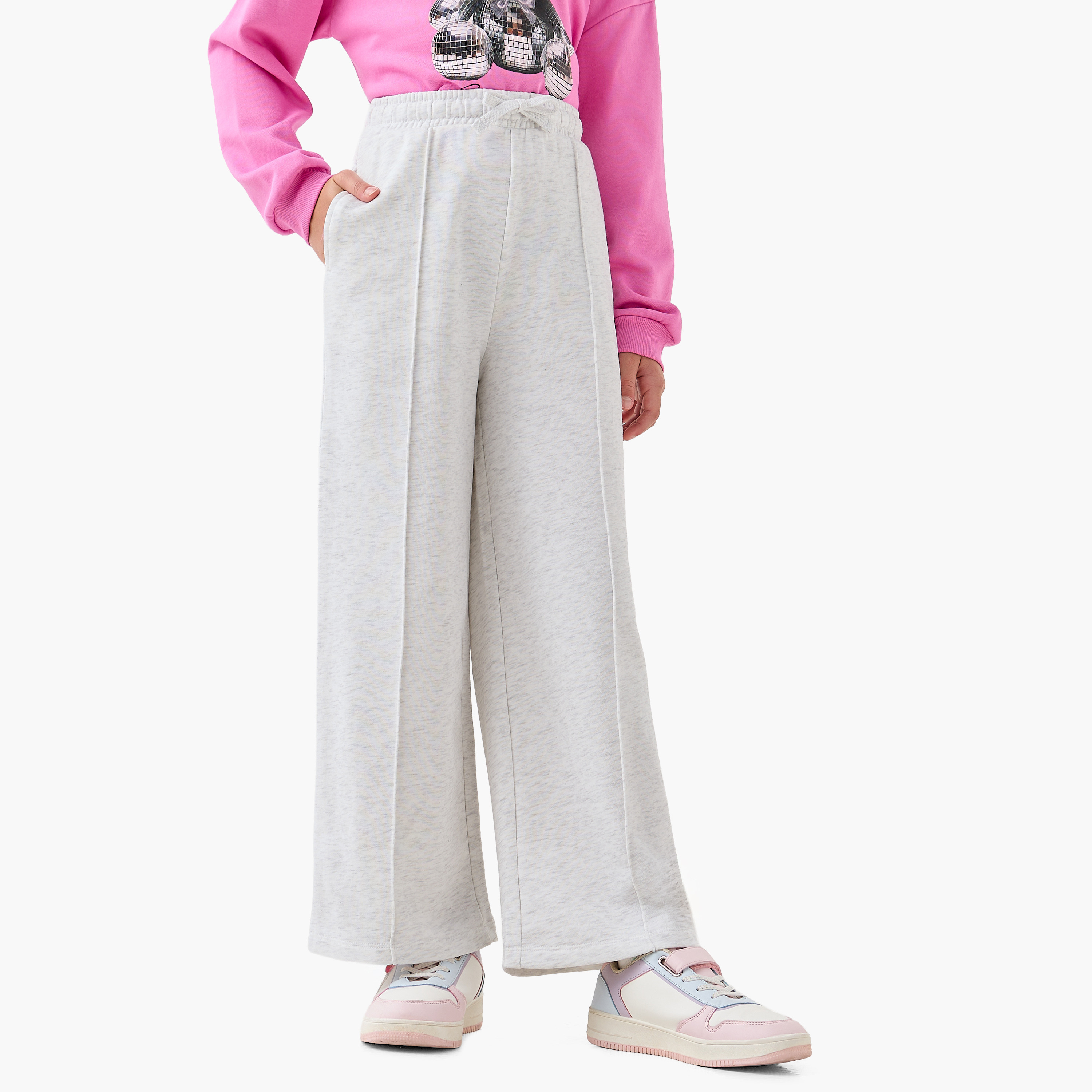 Juniors Girls Track Pants with Panel Detail - Cotton - Elasticated Drawstring-girls-clothing-bottoms-joggersandtrackpants-image-1