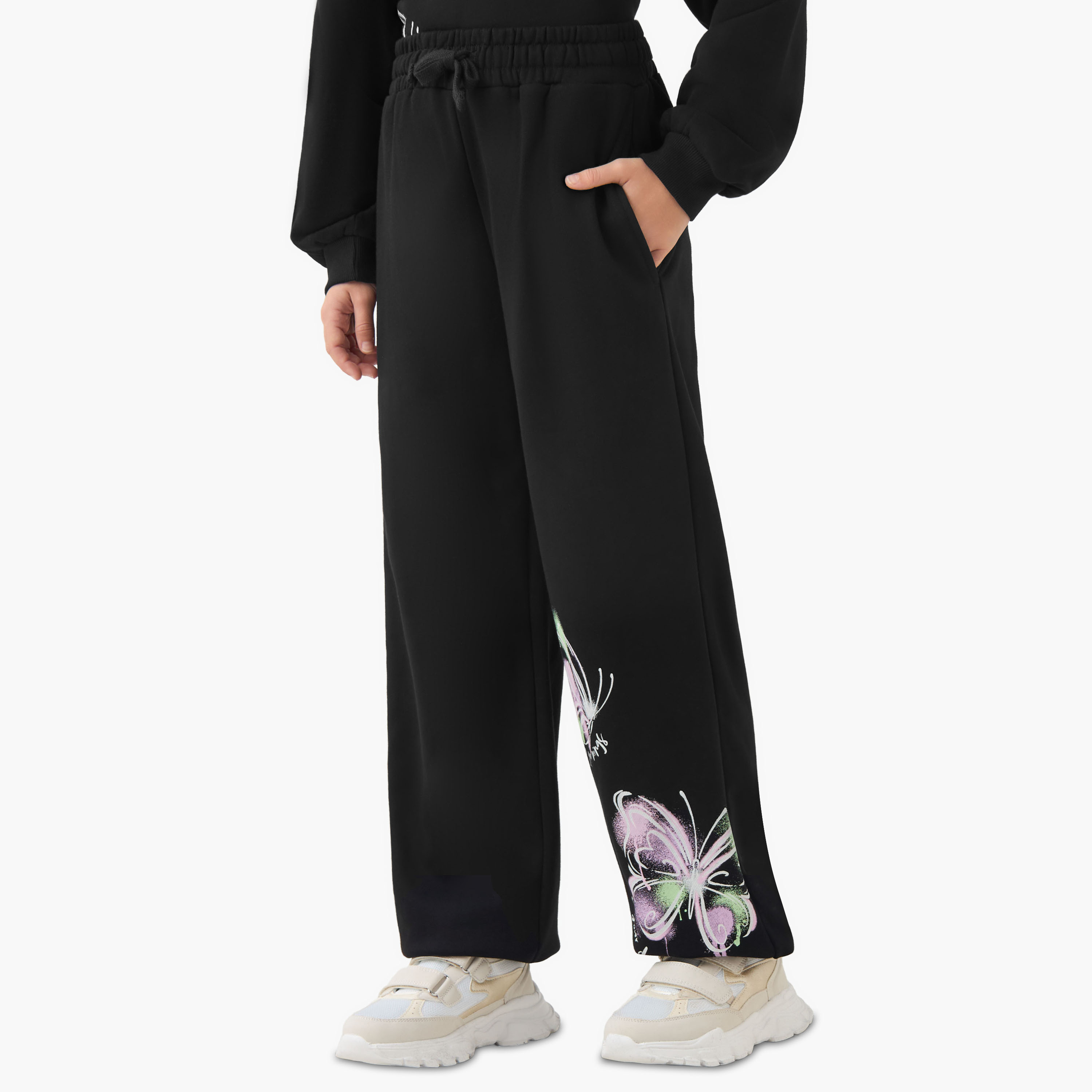 Juniors Elastic Waist Joggers with Butterfly Print-girls-clothing-bottoms-joggersandtrackpants-image-1