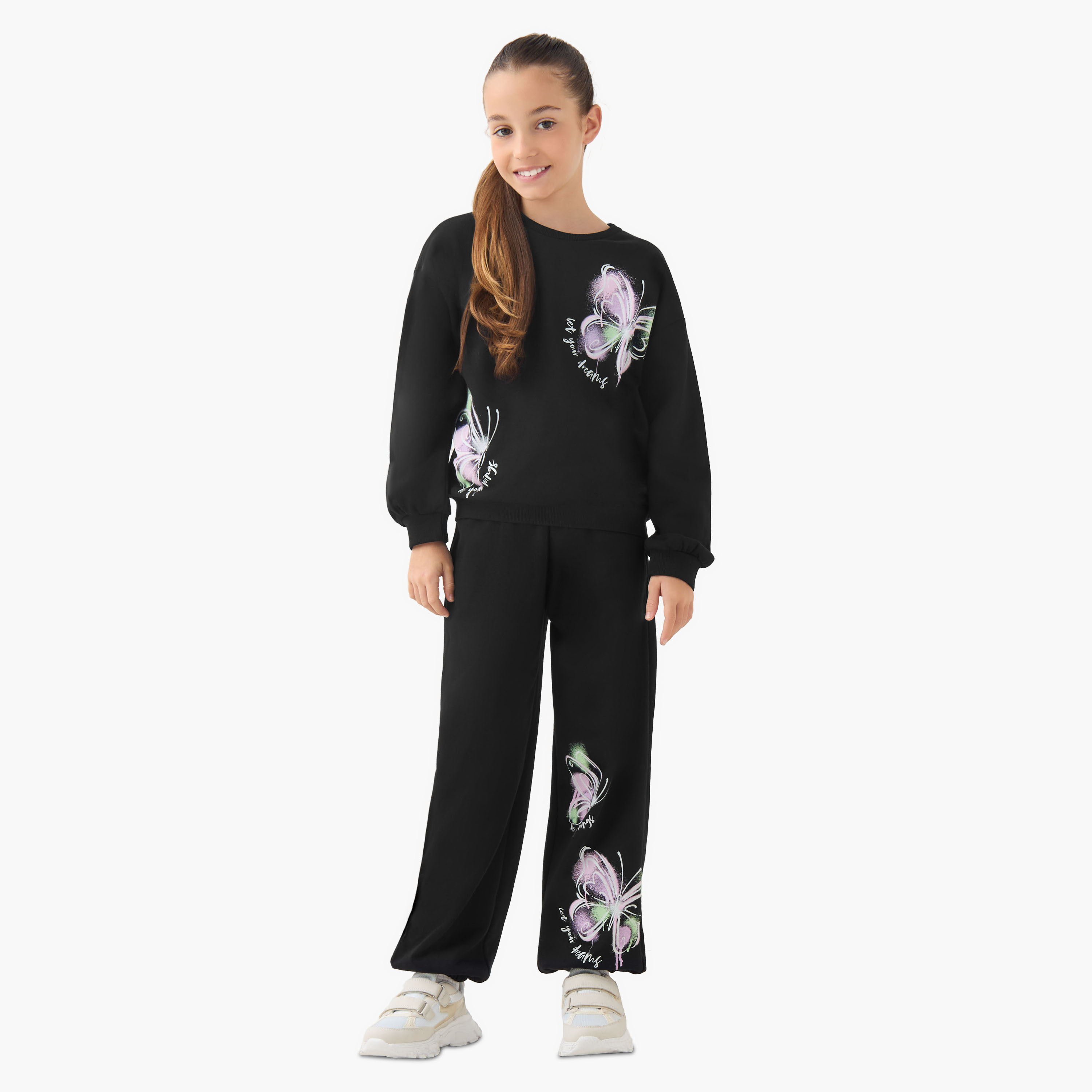 Juniors Elastic Waist Joggers with Butterfly Print-girls-clothing-bottoms-joggersandtrackpants-image-2