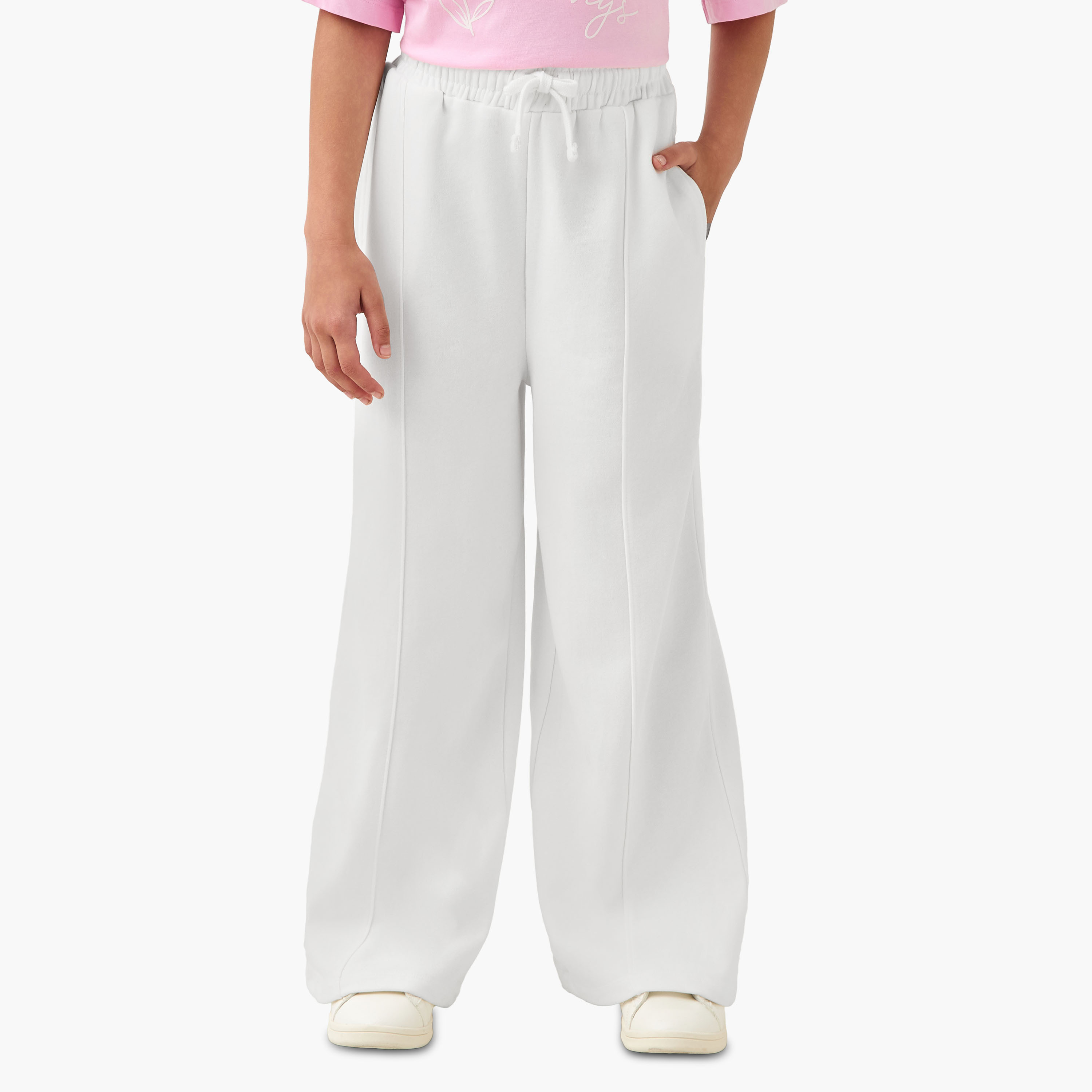 Juniors Elastic Waist Wide Leg Track Pants with Tipping Detail-girls-clothing-bottoms-joggersandtrackpants-image-1