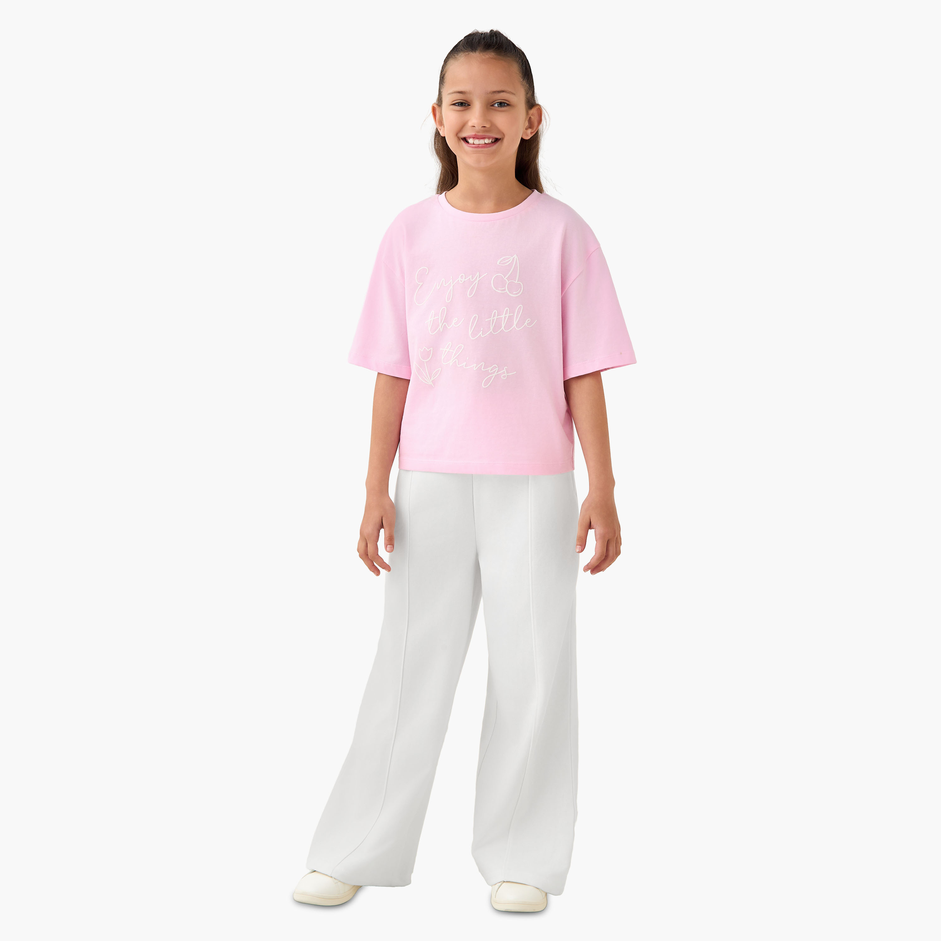 Juniors Elastic Waist Wide Leg Track Pants with Tipping Detail-girls-clothing-bottoms-joggersandtrackpants-image-2